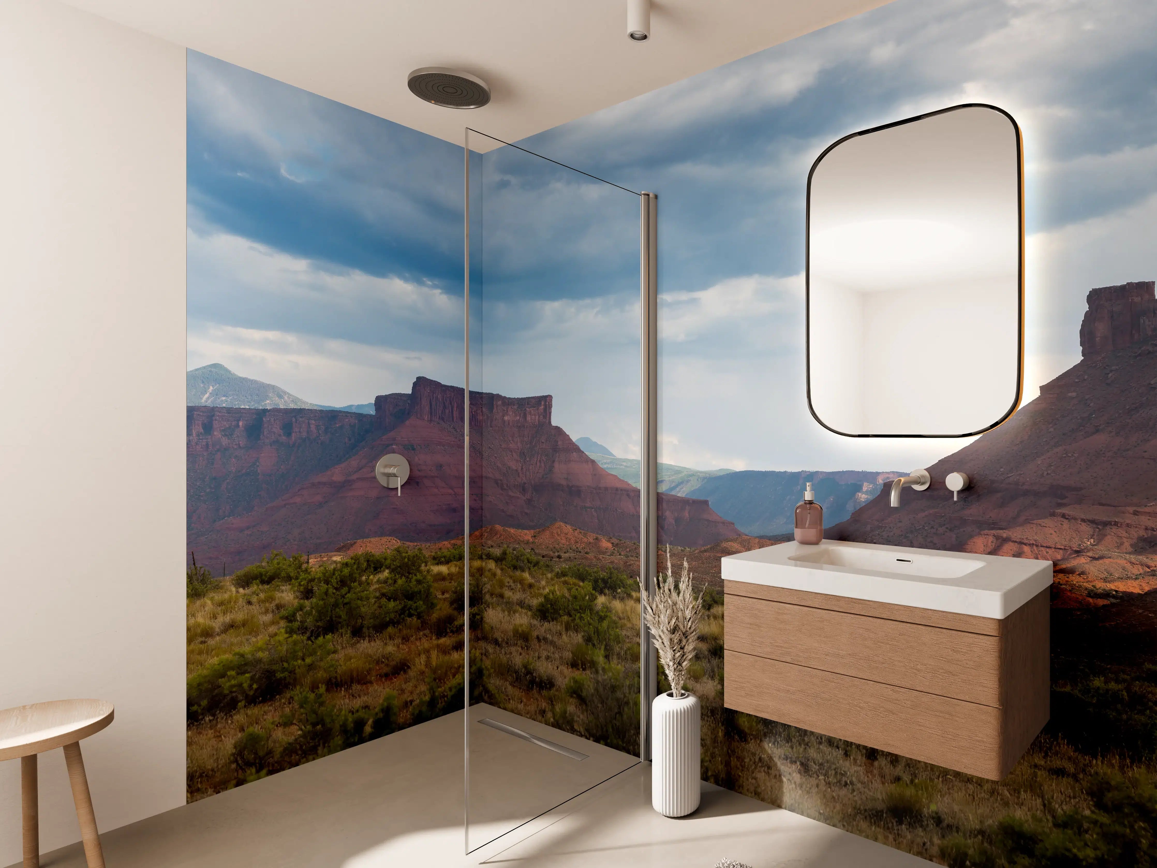 Wandverkleidung Bad - Rote Felsen im Wüstenpanorama