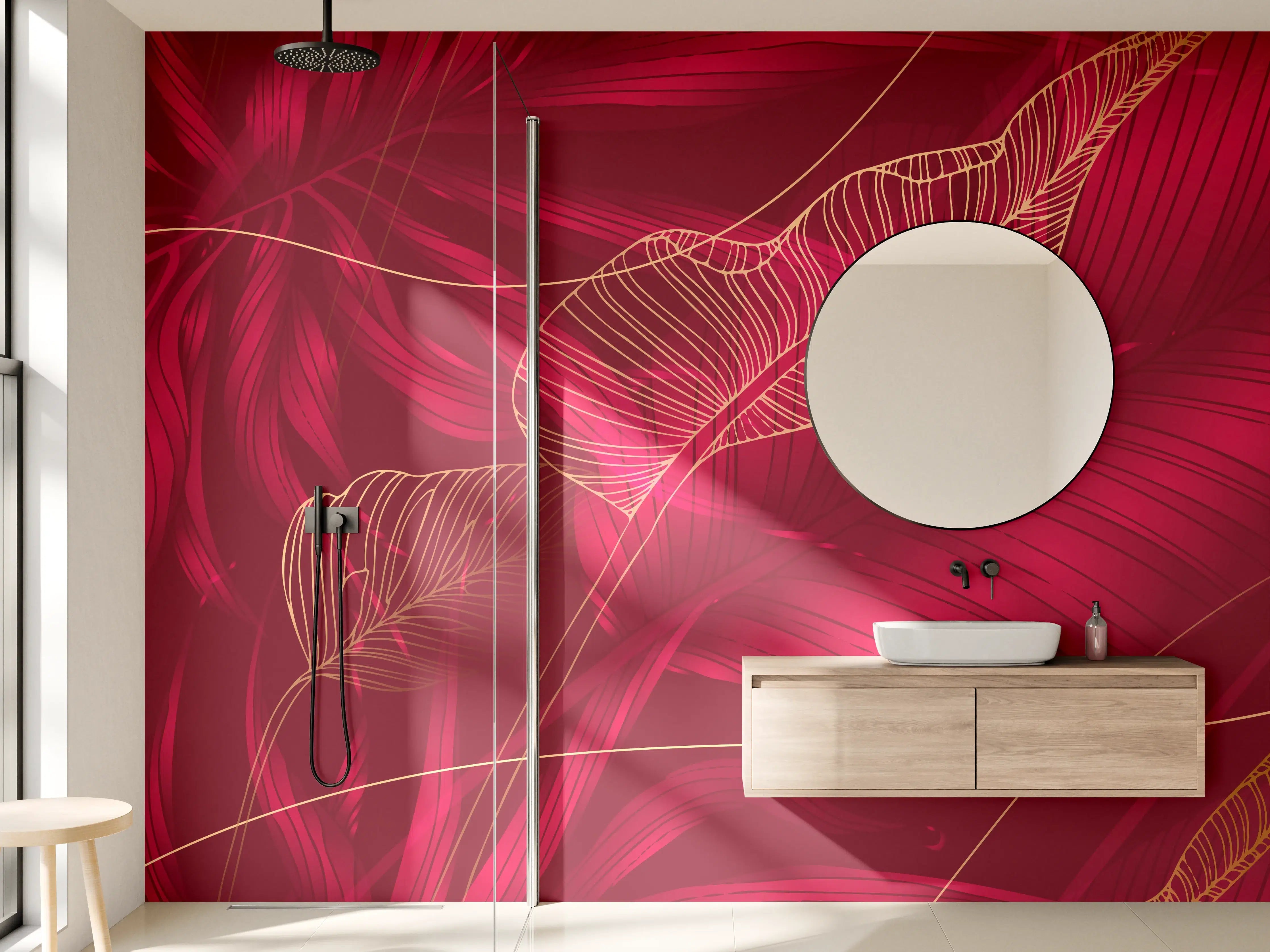 Wandverkleidung Bad - Rote Florale Muster Textur