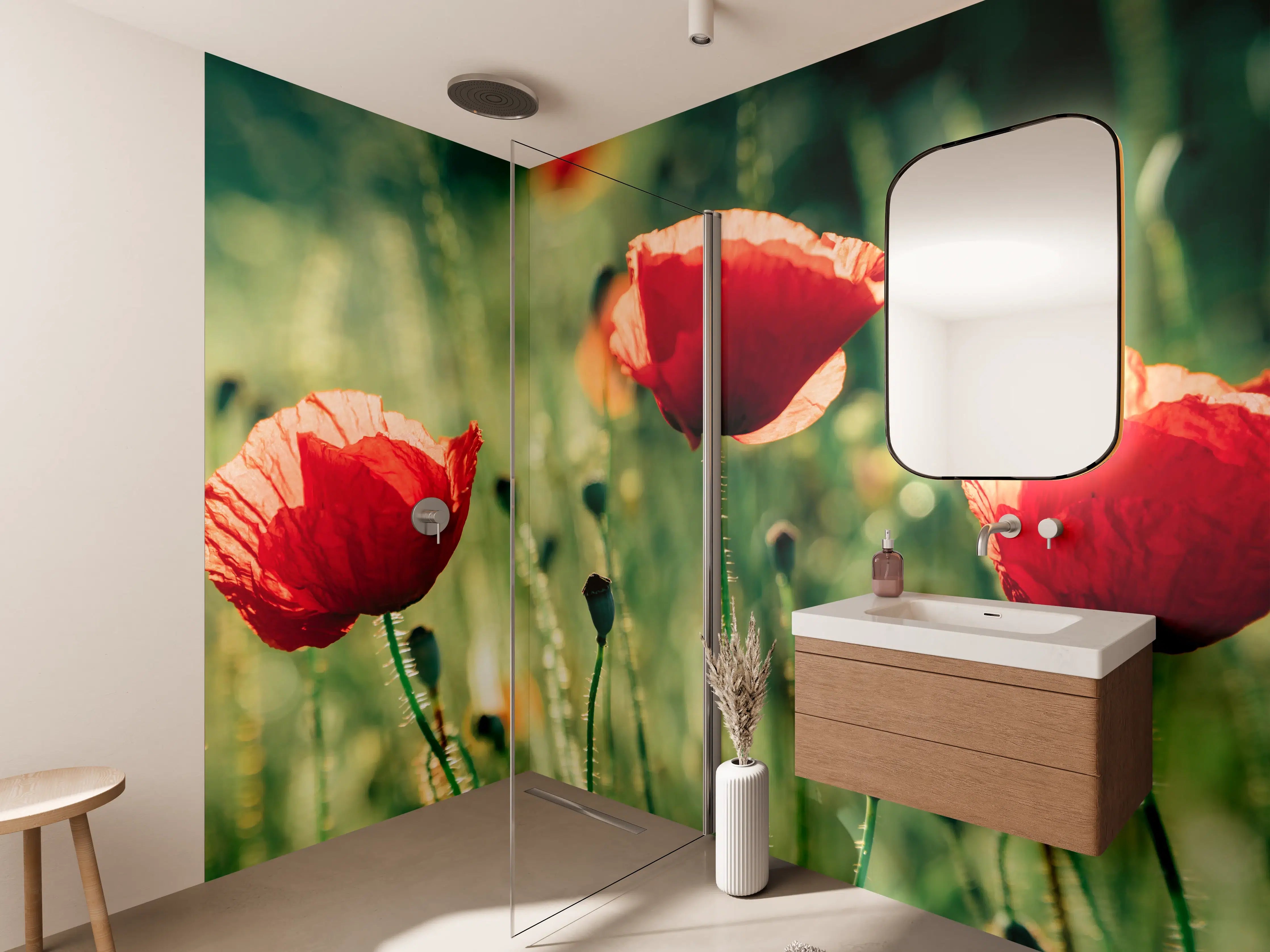 Wandverkleidung Bad - Rote Mohnblumen Sommerwiese