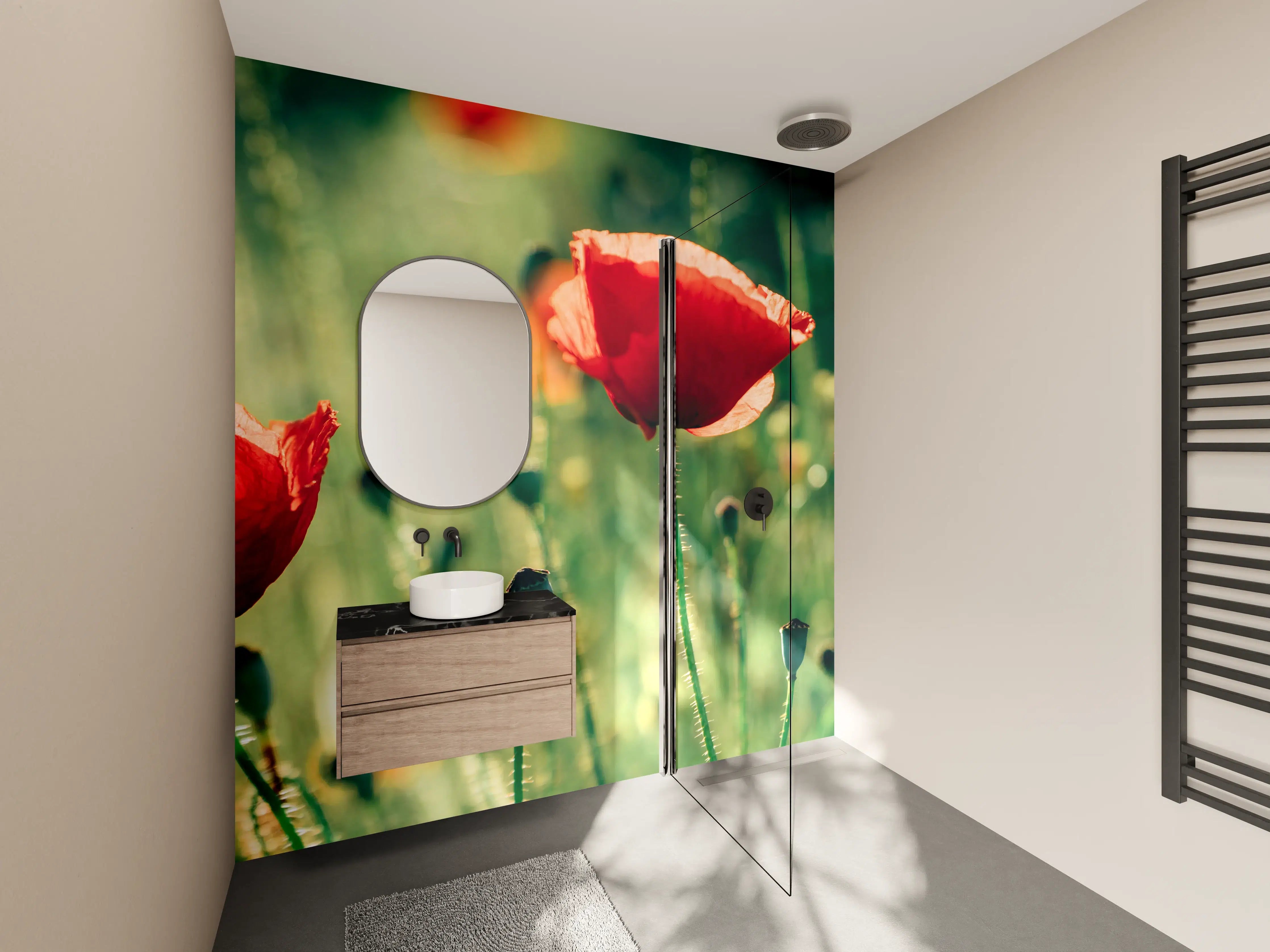 Wandverkleidung Bad - Rote Mohnblumen Sommerwiese