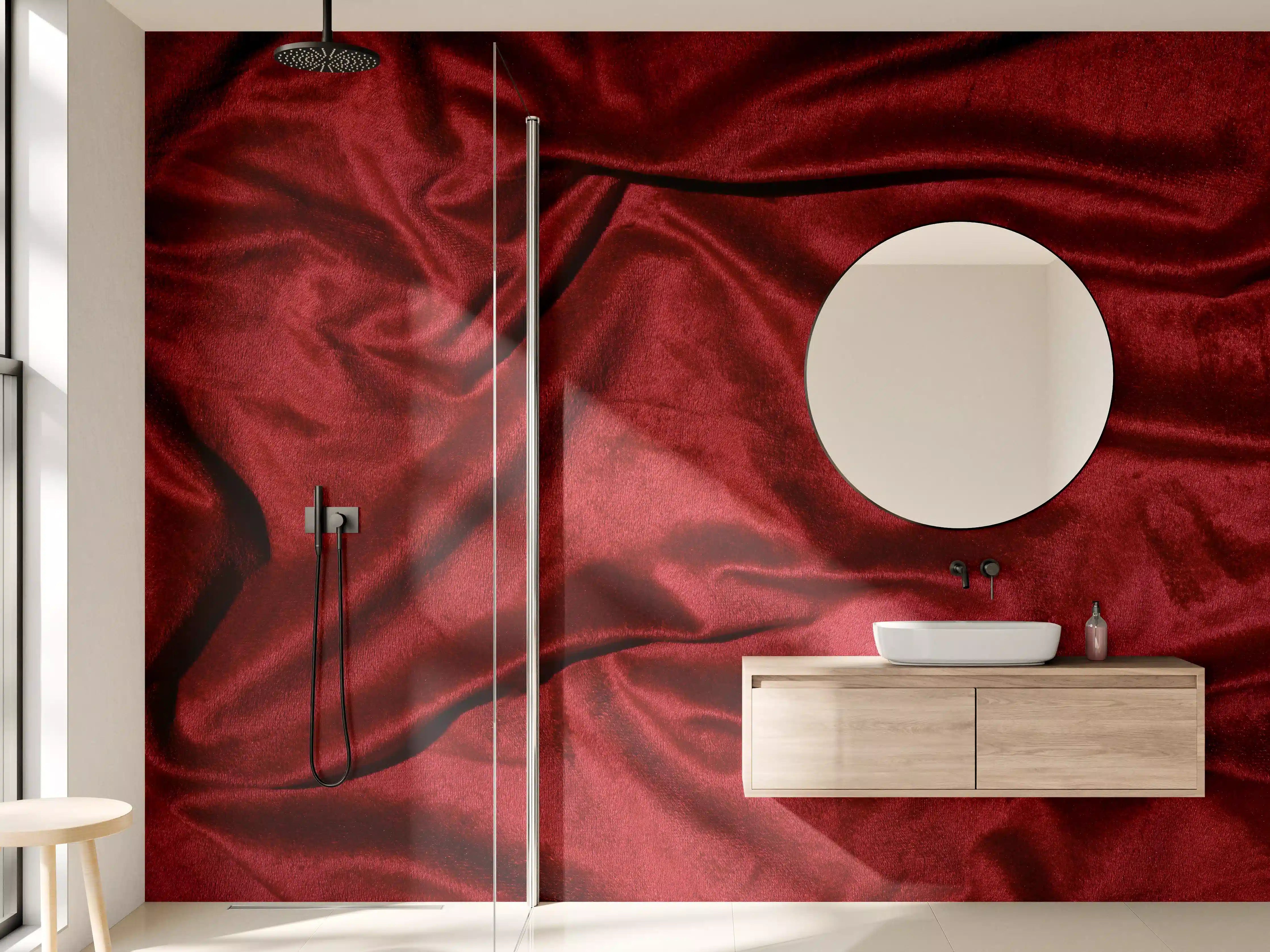Wandverkleidung Bad - Rote Satin Seide