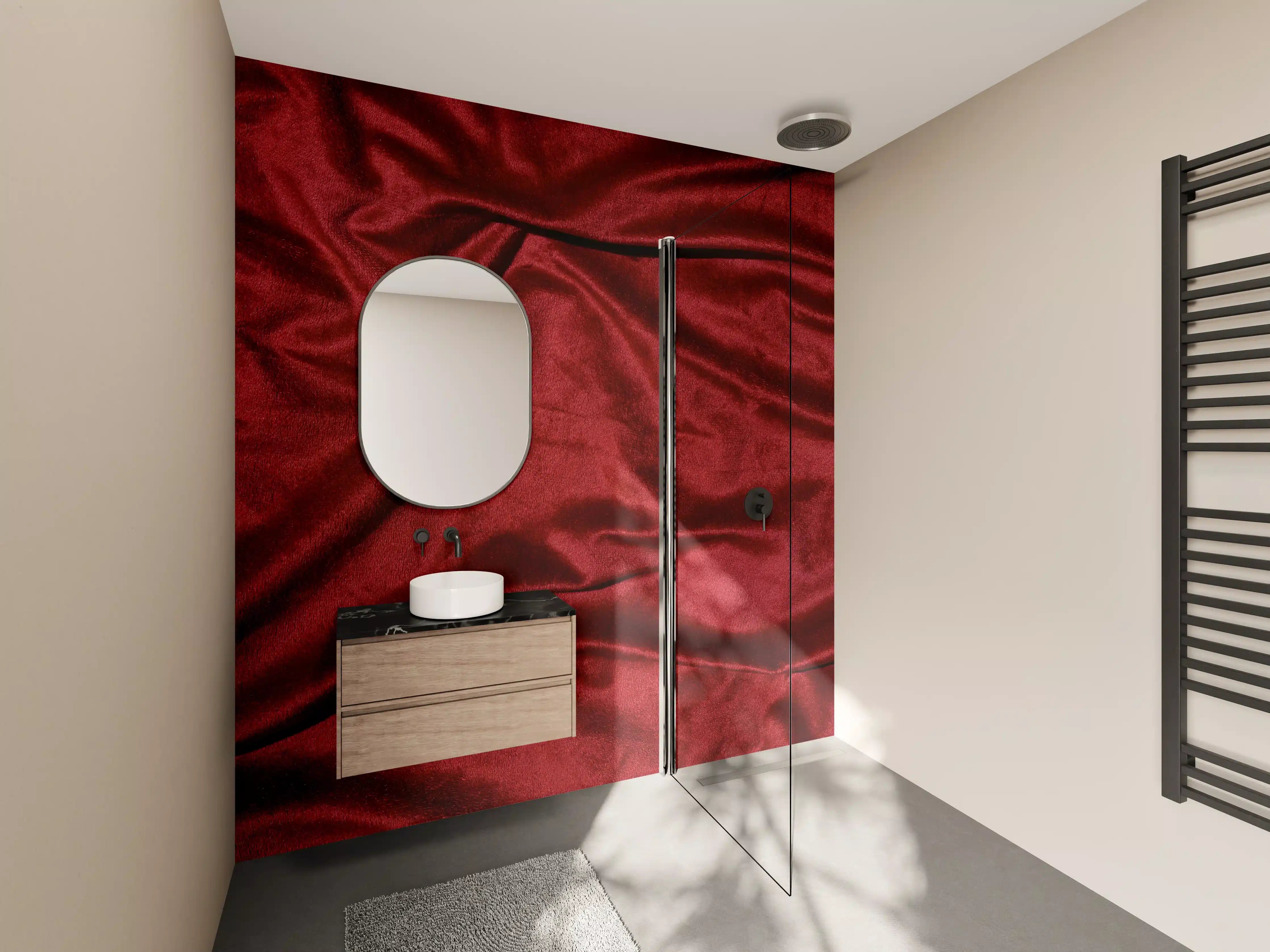 Wandverkleidung Bad - Rote Satin Seide