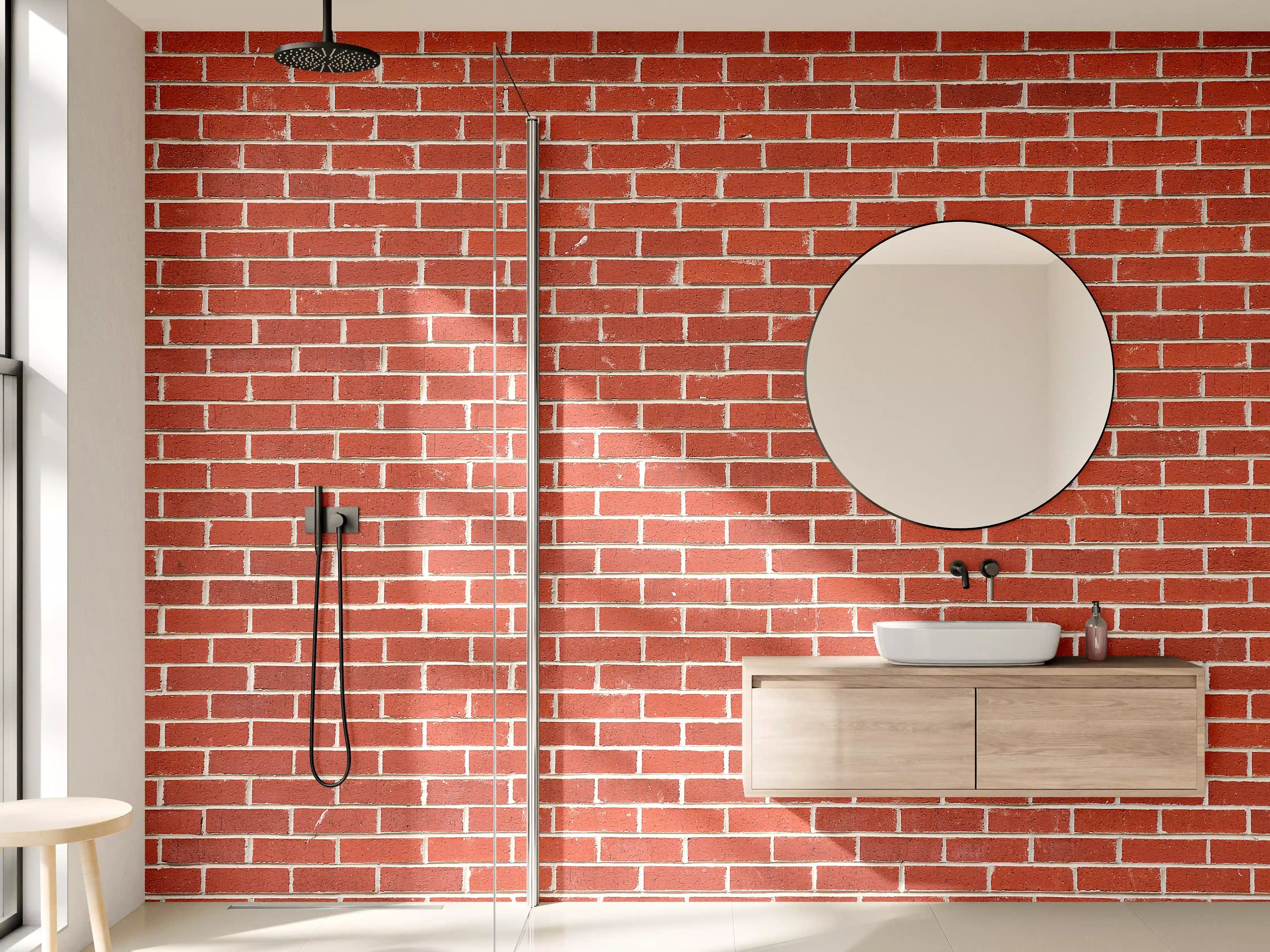 Wandverkleidung Bad - Rote Ziegelmauer mit klassischem Muster