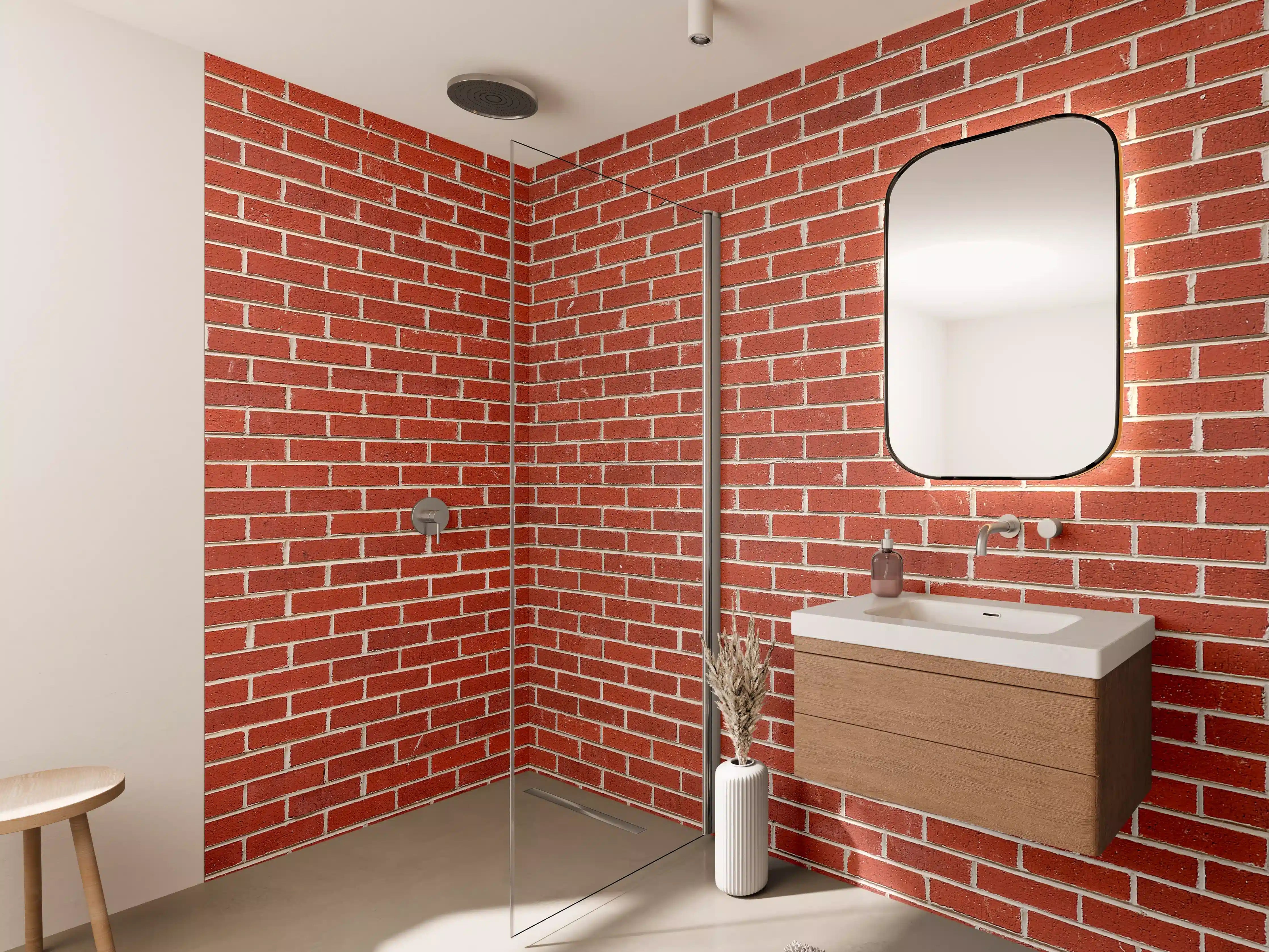 Wandverkleidung Bad - Rote Ziegelmauer mit klassischem Muster