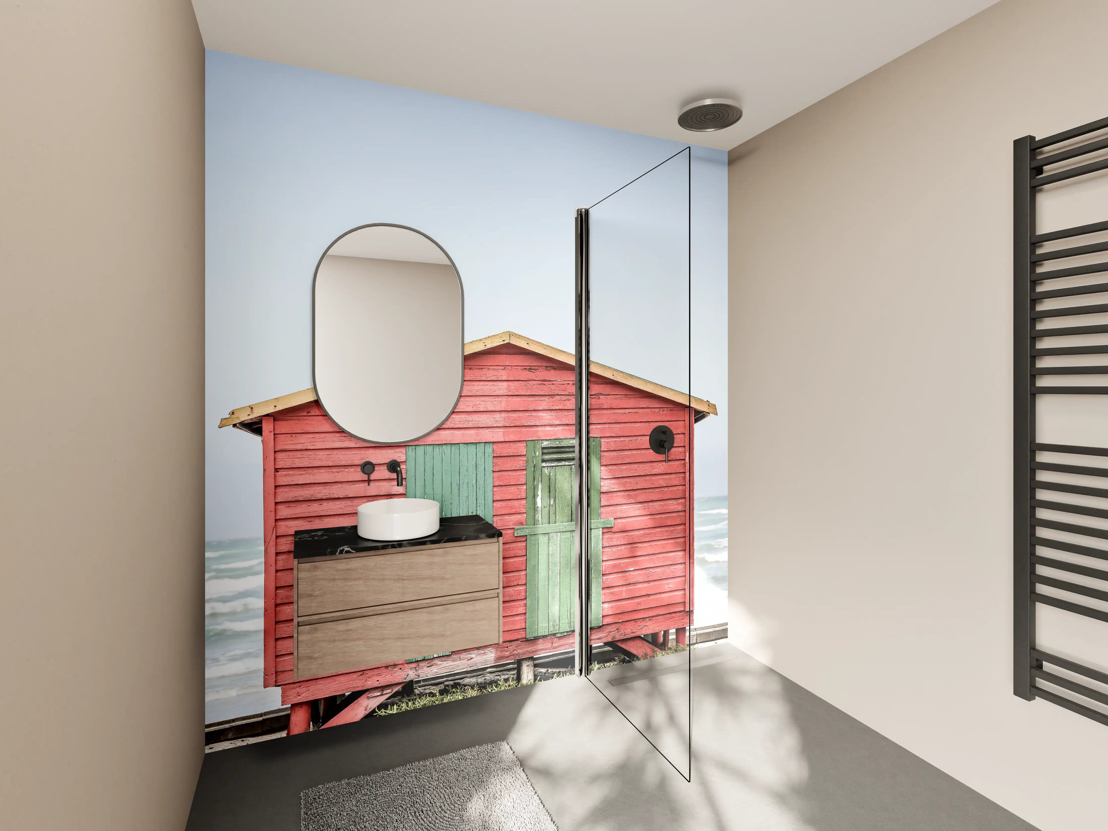 Wandverkleidung Bad - Roter Strandhütte am Meer