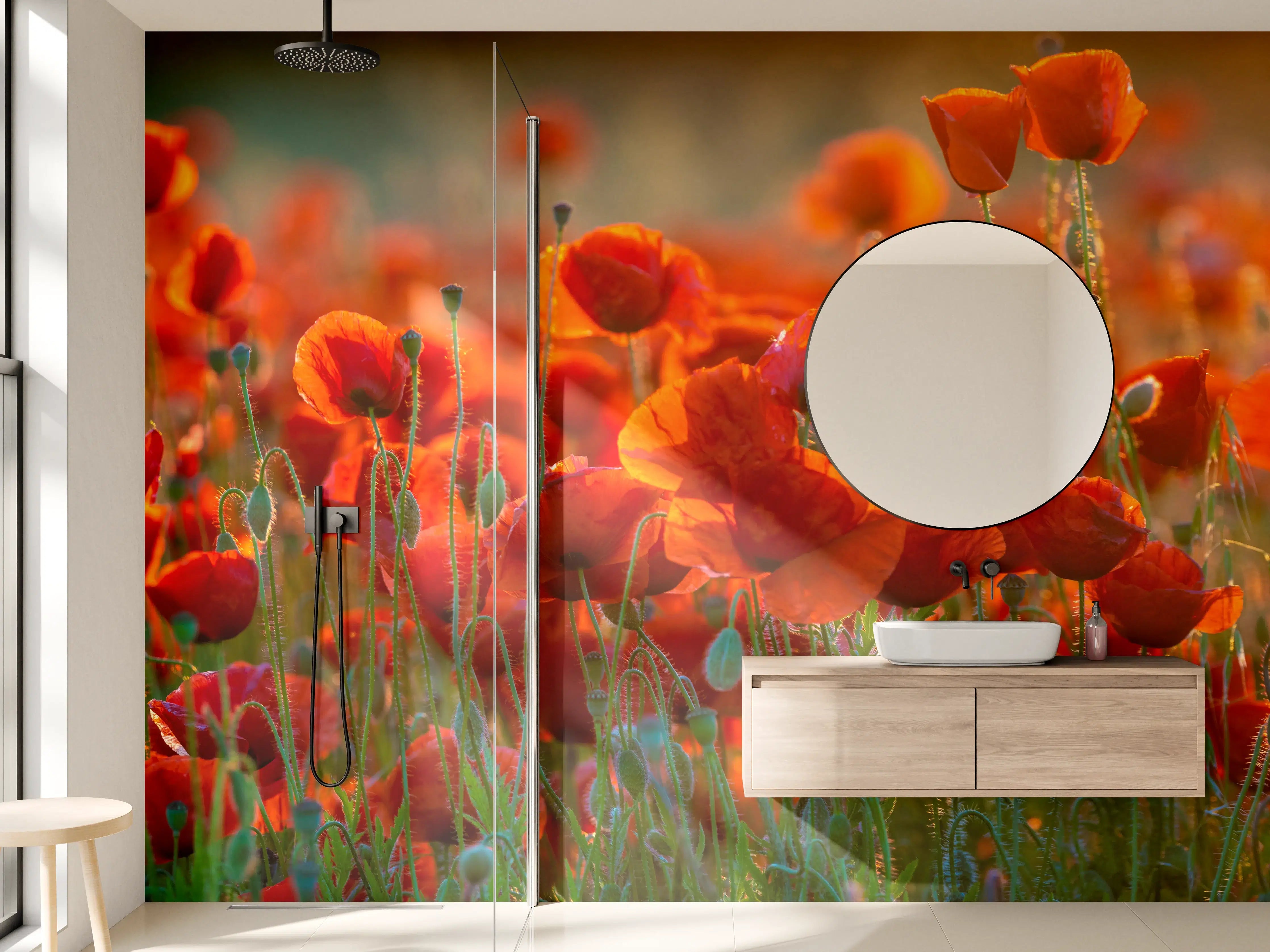 Wandverkleidung Bad - Rotes Mohnfeld Panorama