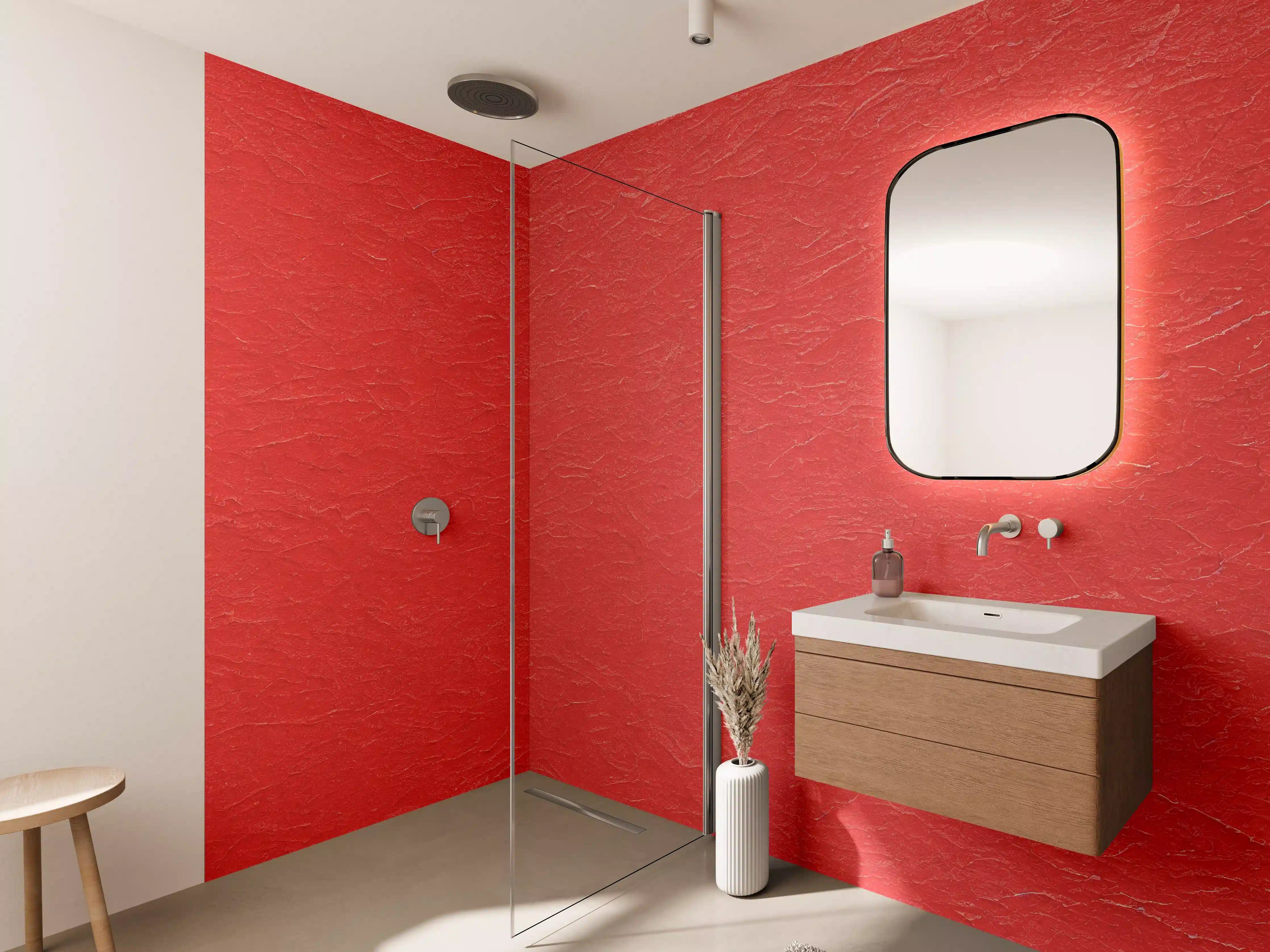 Wandverkleidung Bad - Rotes Wandmuster