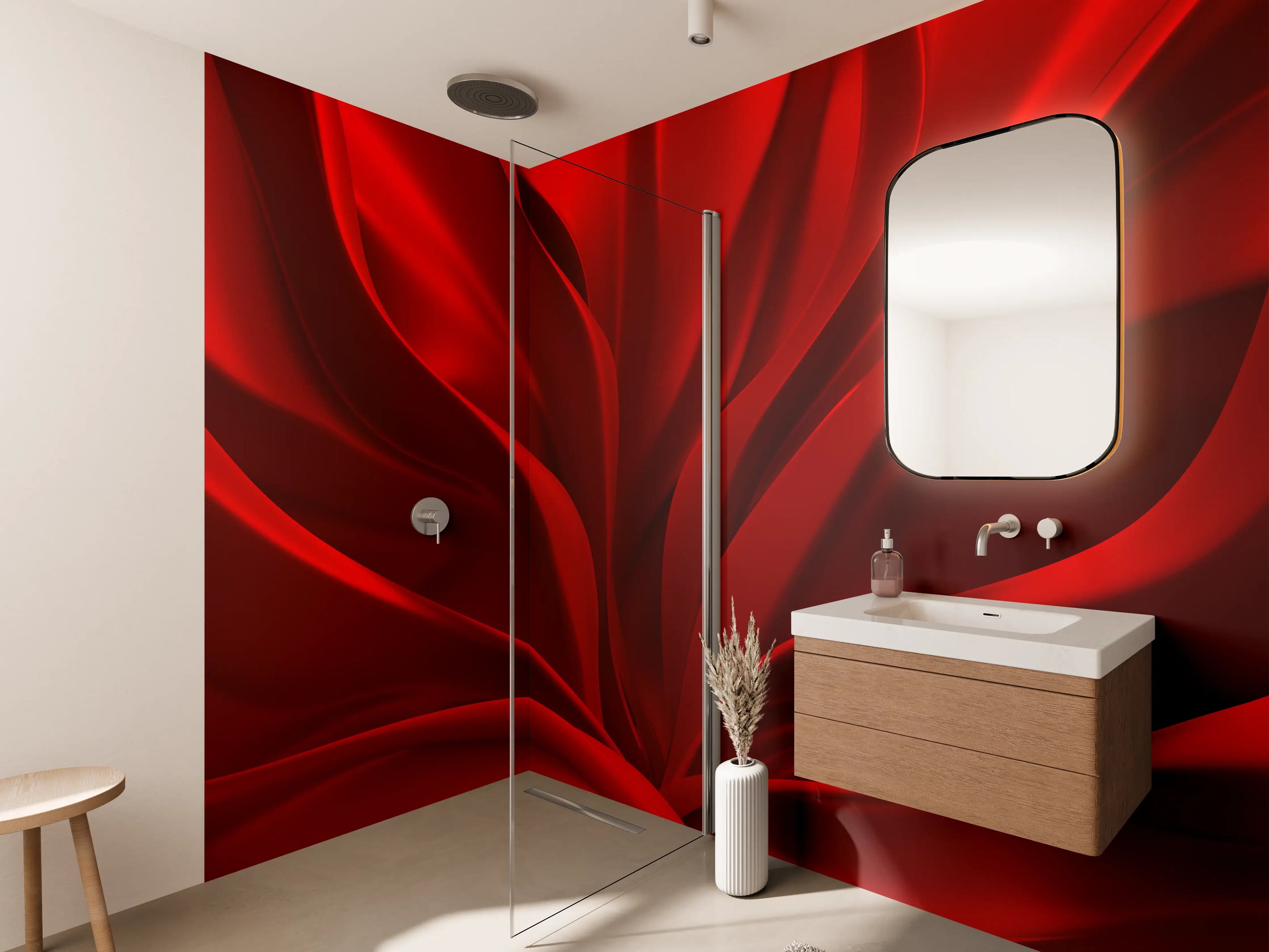 Wandverkleidung Bad - Rotes Wellen Muster