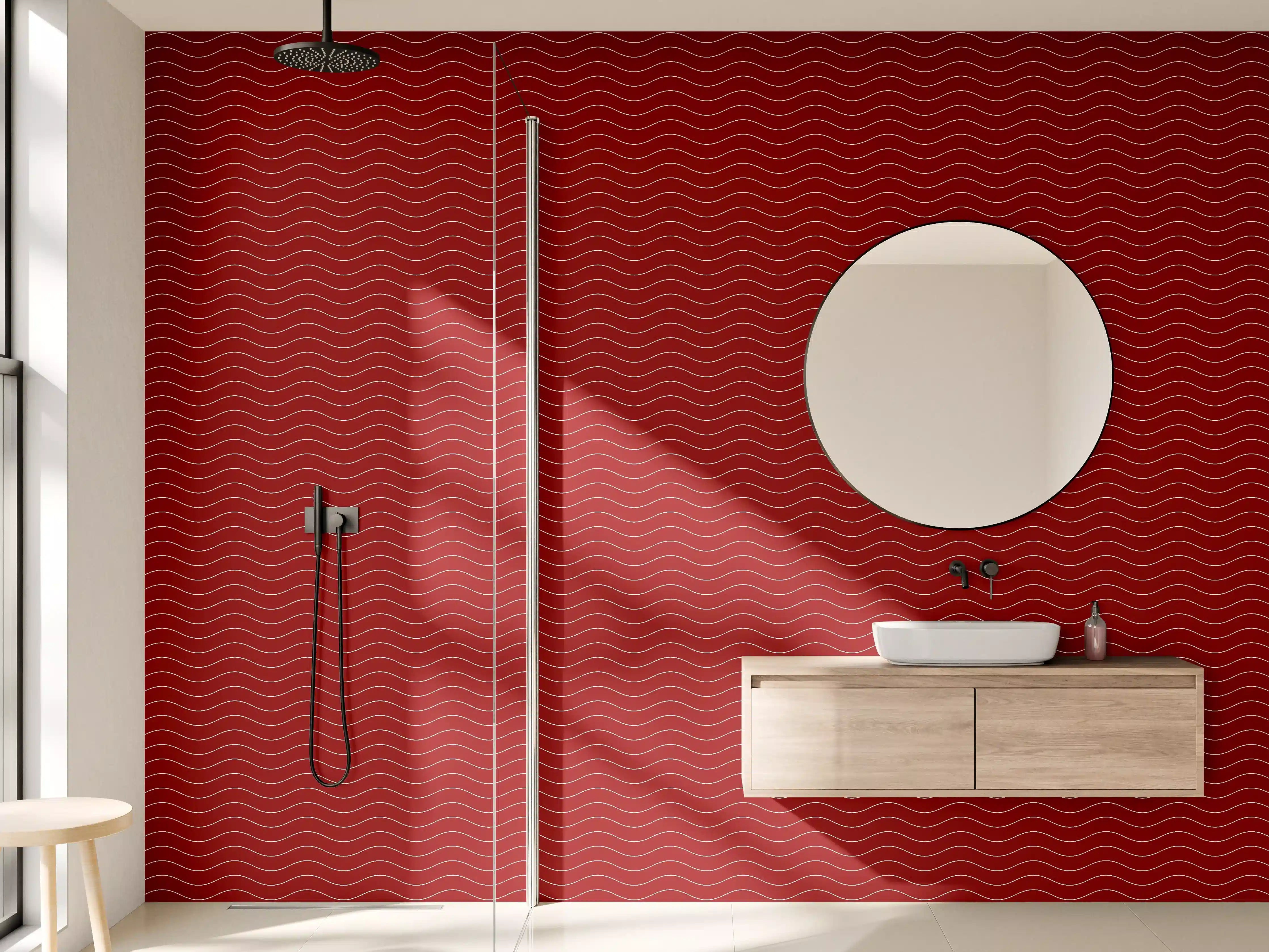 Wandverkleidung Bad - Rotes Wellenmuster mit eleganter Textur