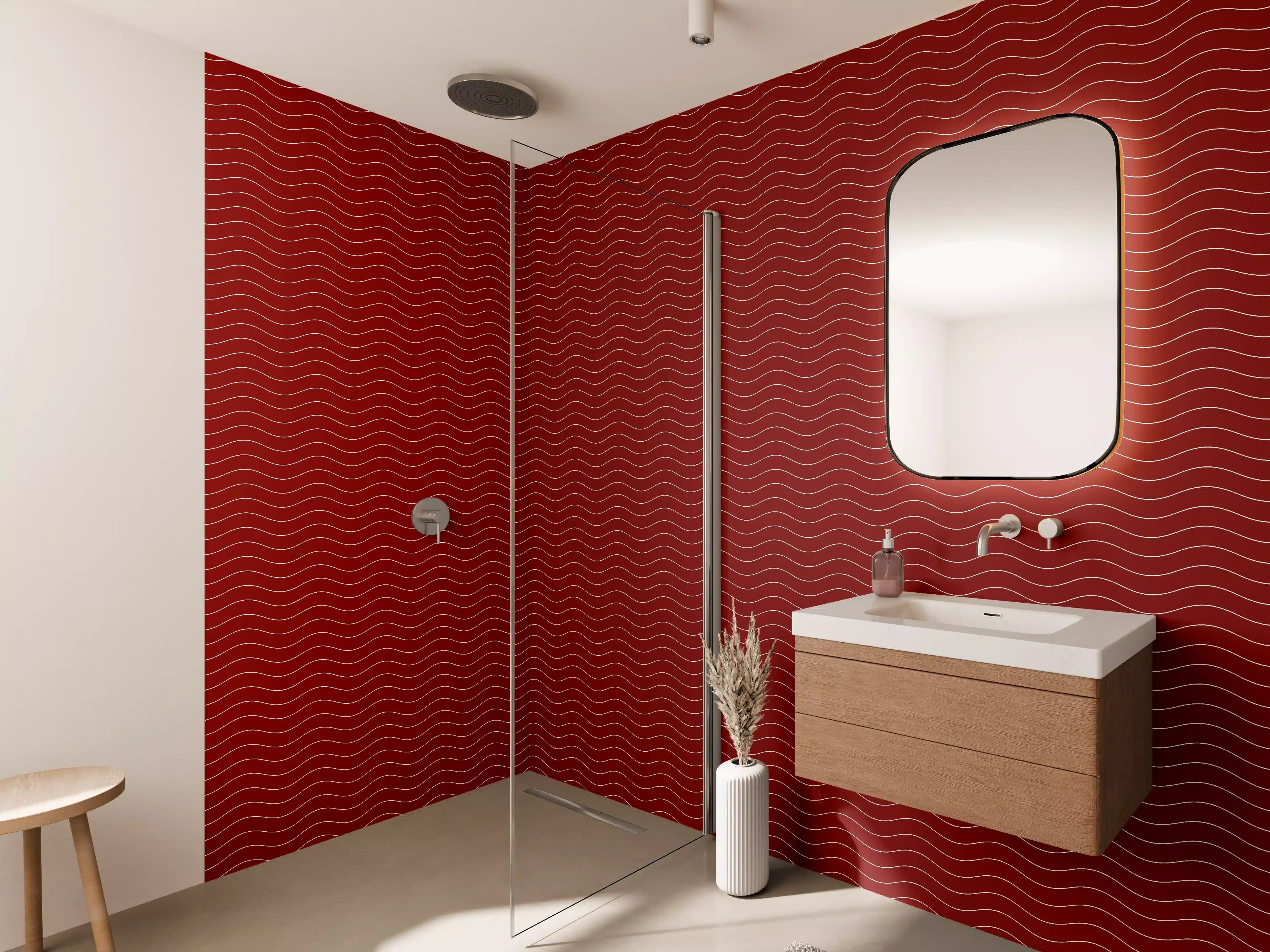 Wandverkleidung Bad - Rotes Wellenmuster mit eleganter Textur
