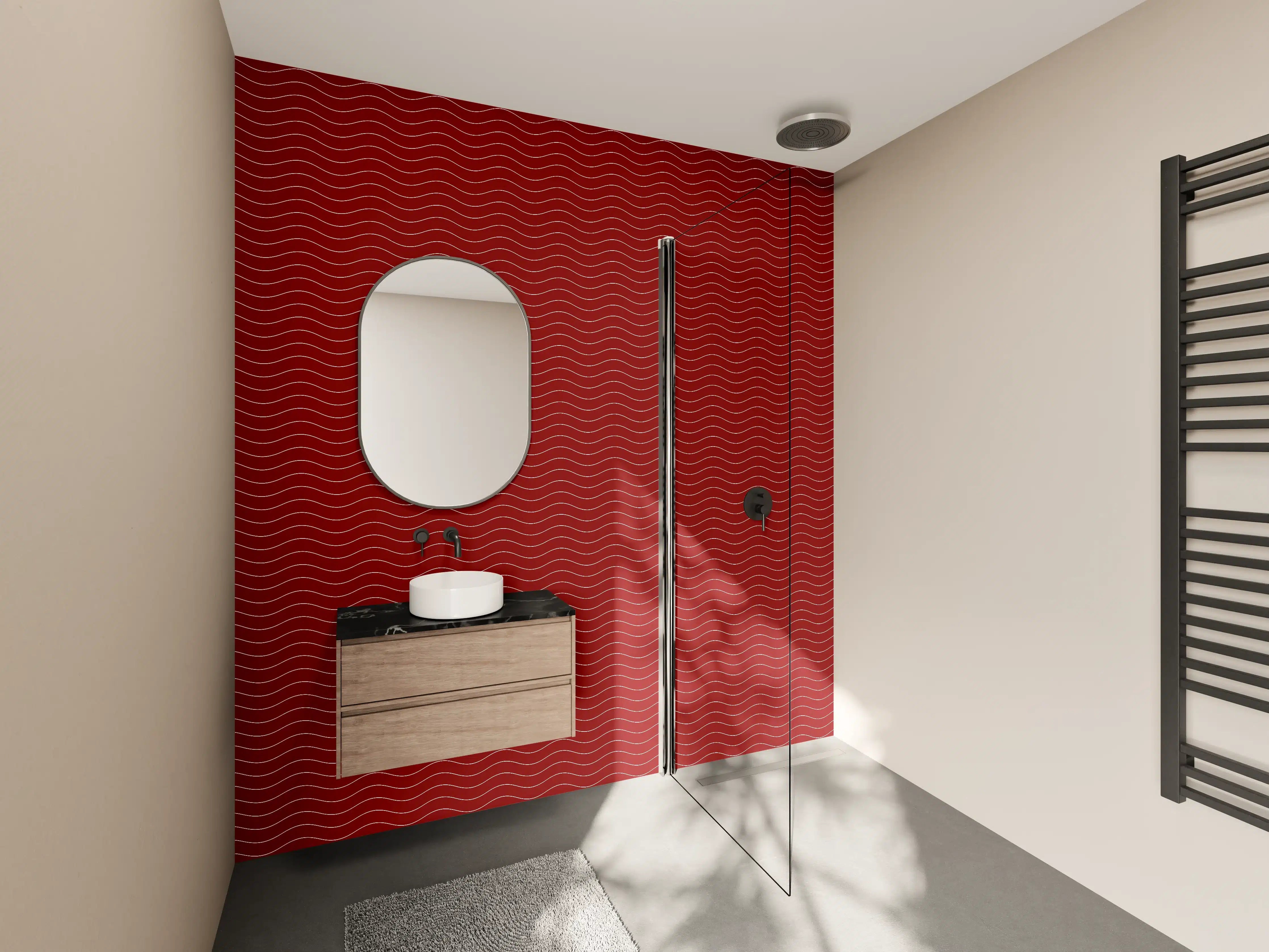 Wandverkleidung Bad - Rotes Wellenmuster mit eleganter Textur