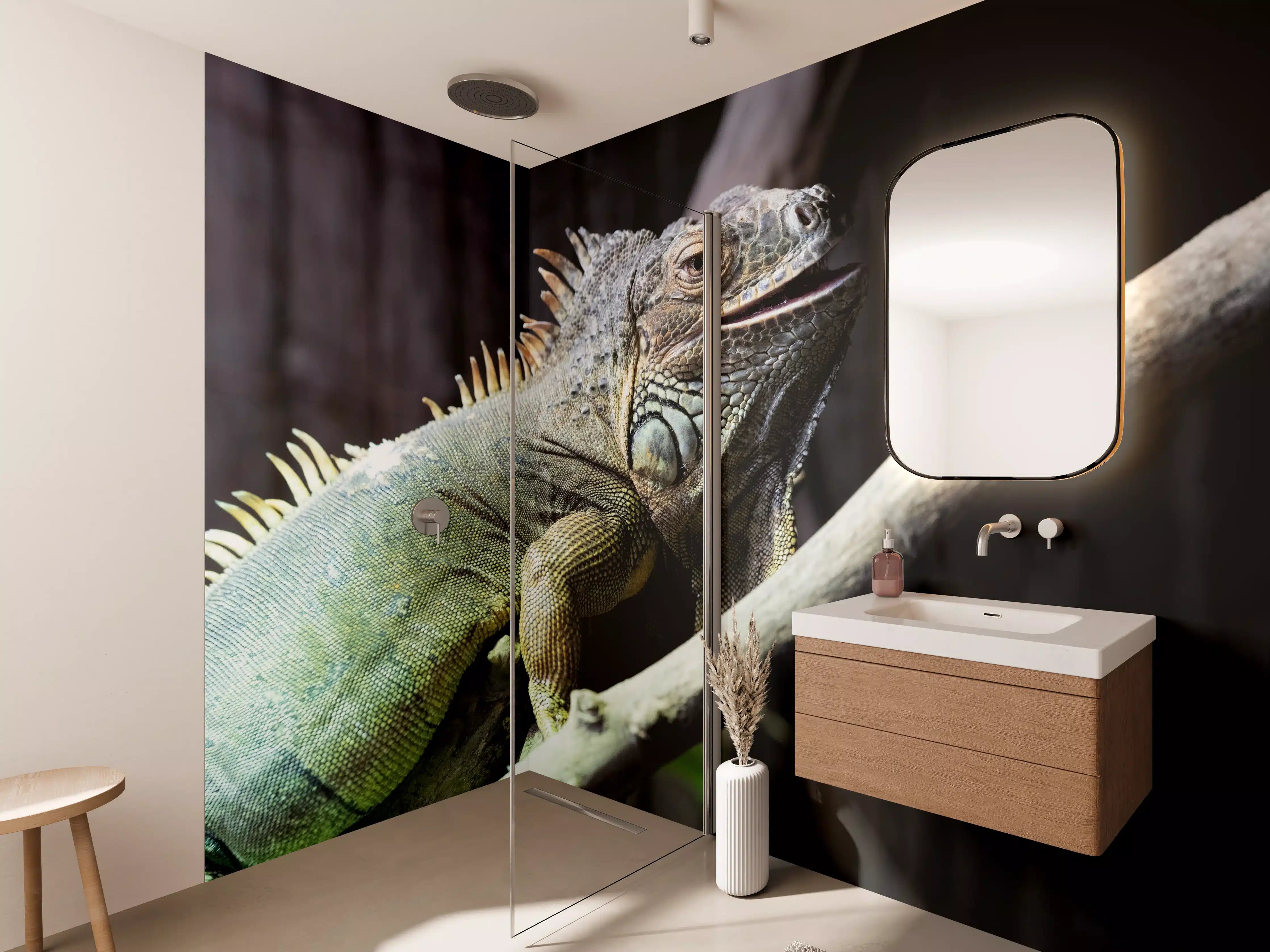 Wandverkleidung Bad - Ruhender Leguan