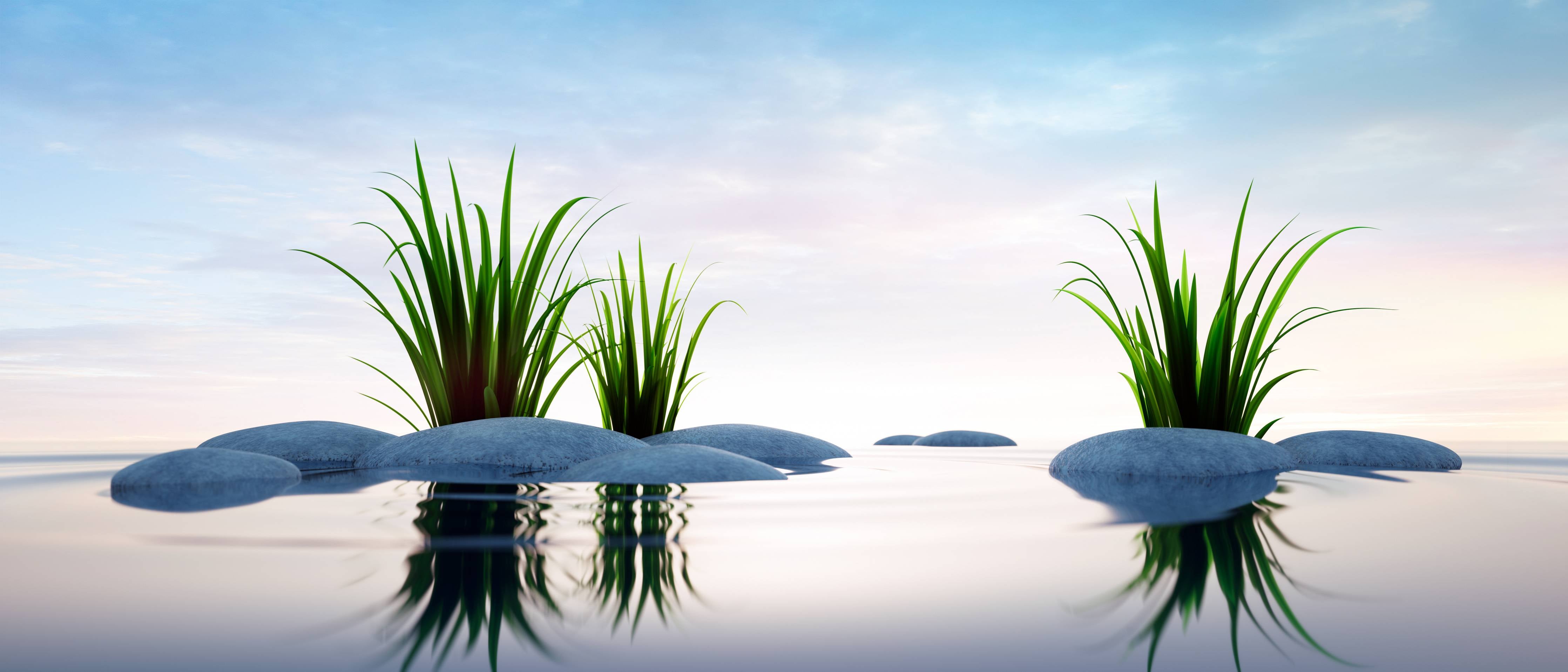 Wandverkleidung Bad-Ruhevolle Wasserlandschaft mit Pflanzen