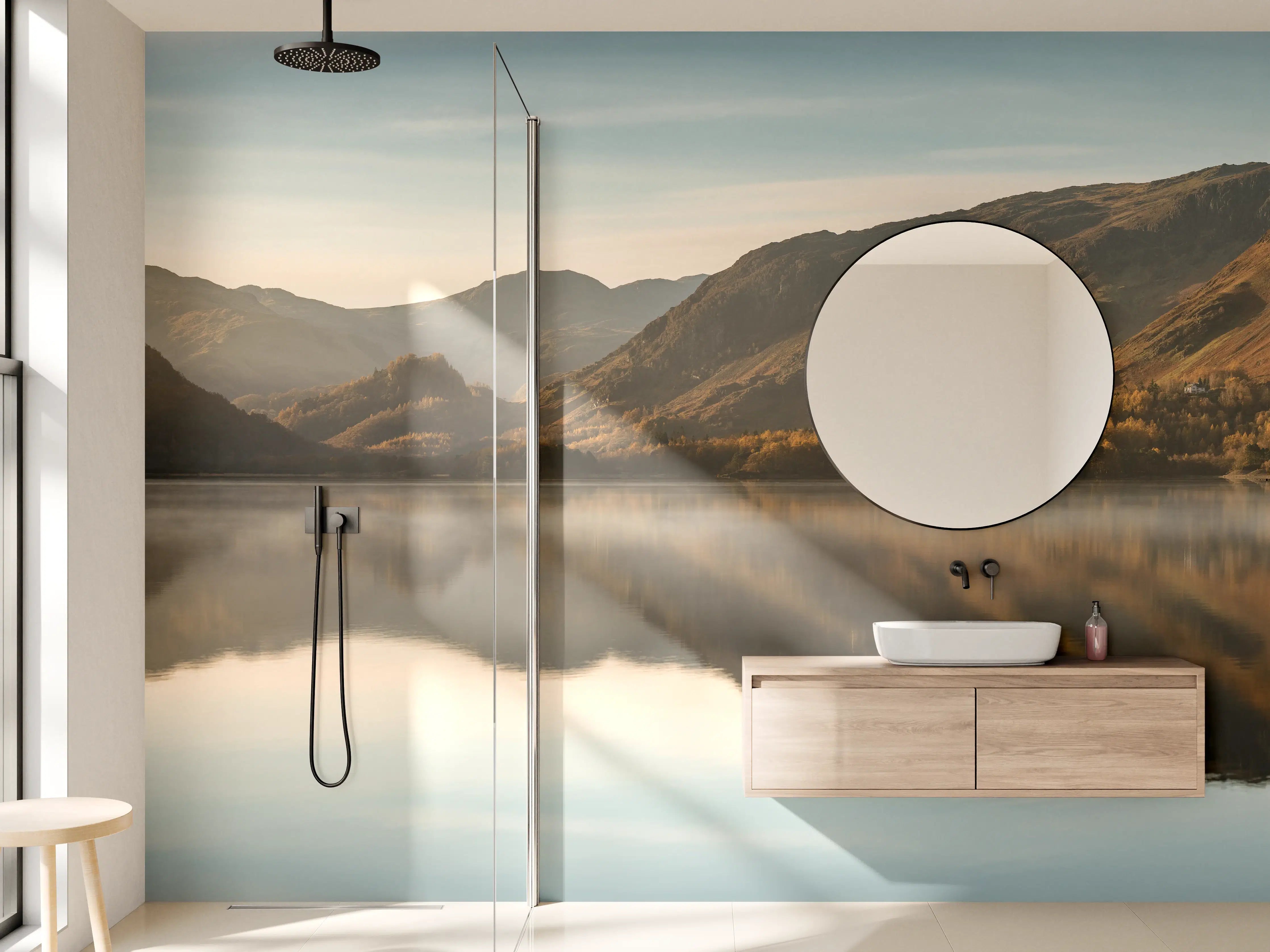 Wandverkleidung Bad - Ruhige Reflexionen im stillen Derwentwater