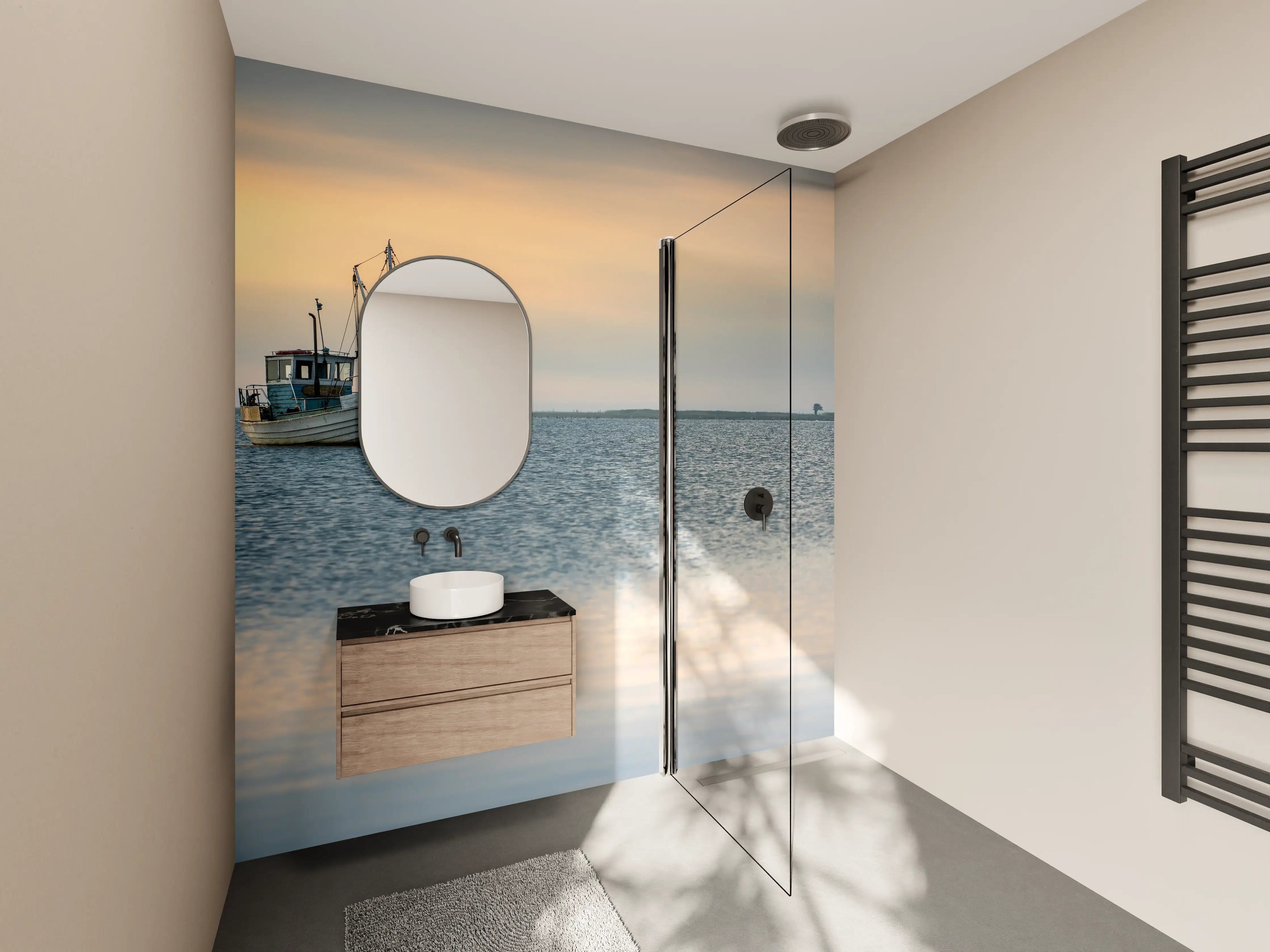 Wandverkleidung Bad - Ruhiges Boot auf dem Wasser