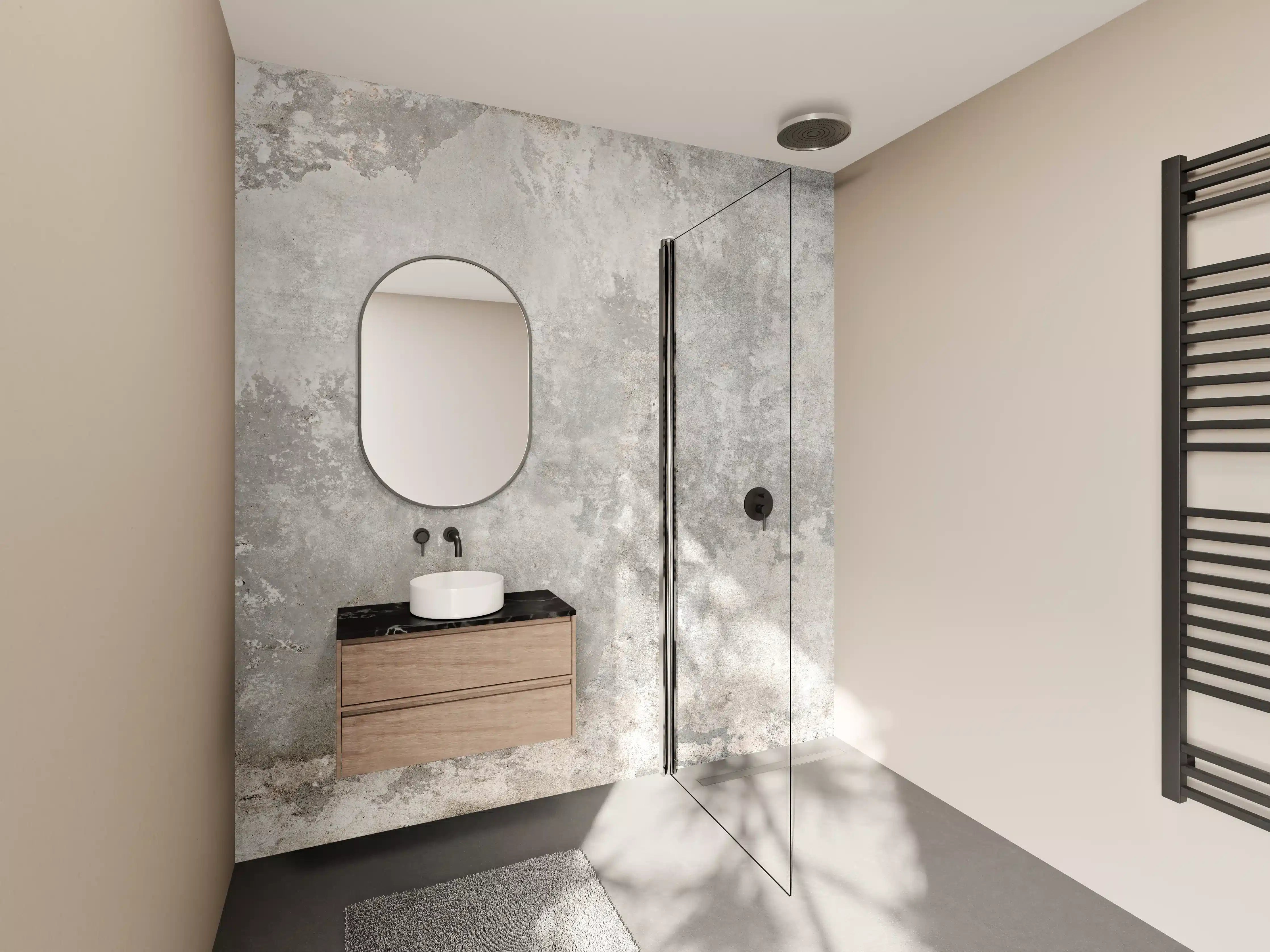 Wandverkleidung Bad - Rustikale Betonoptik mit texturierter Oberfläche