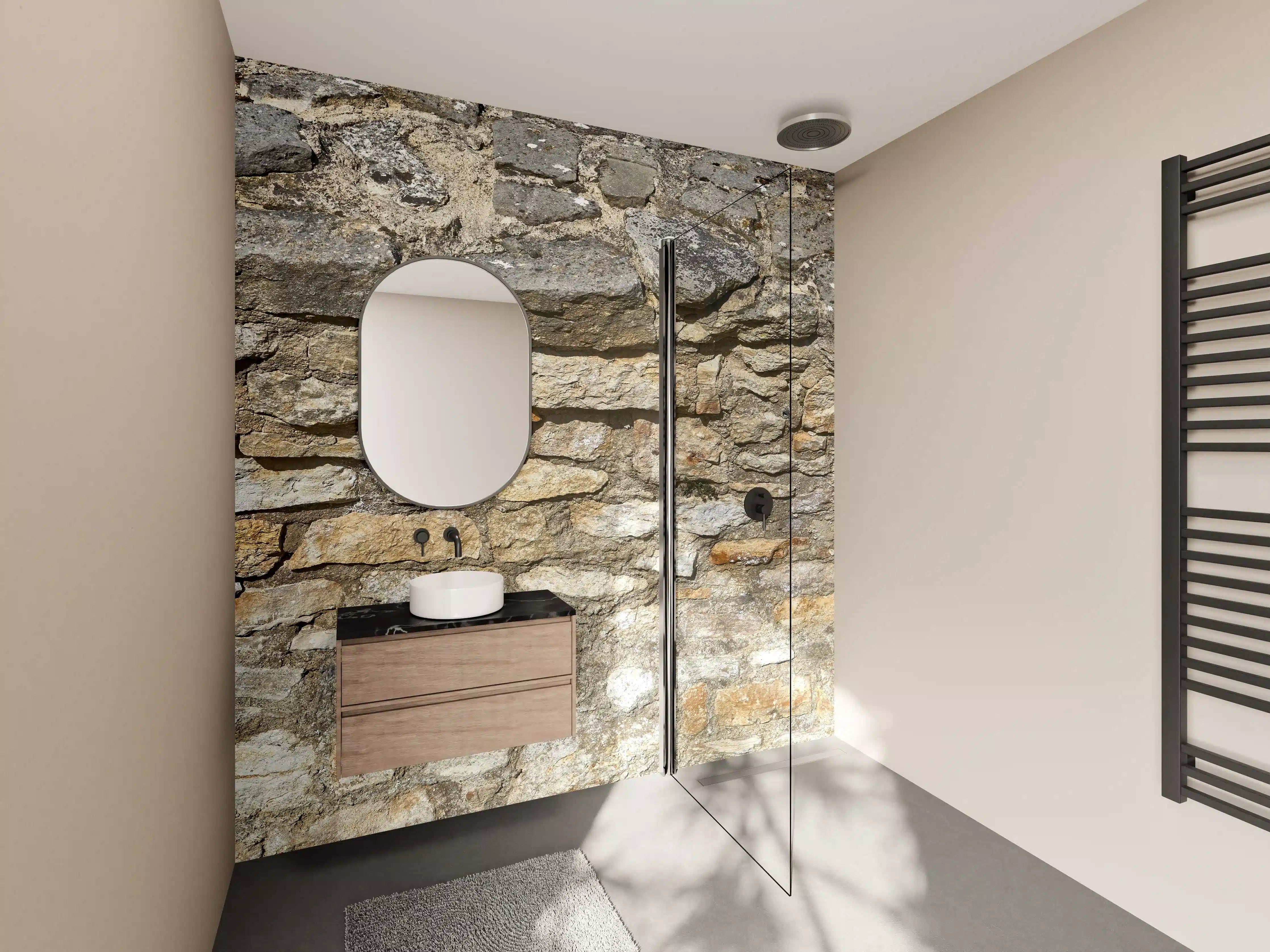 Wandverkleidung Bad - Rustikale Burgmauer