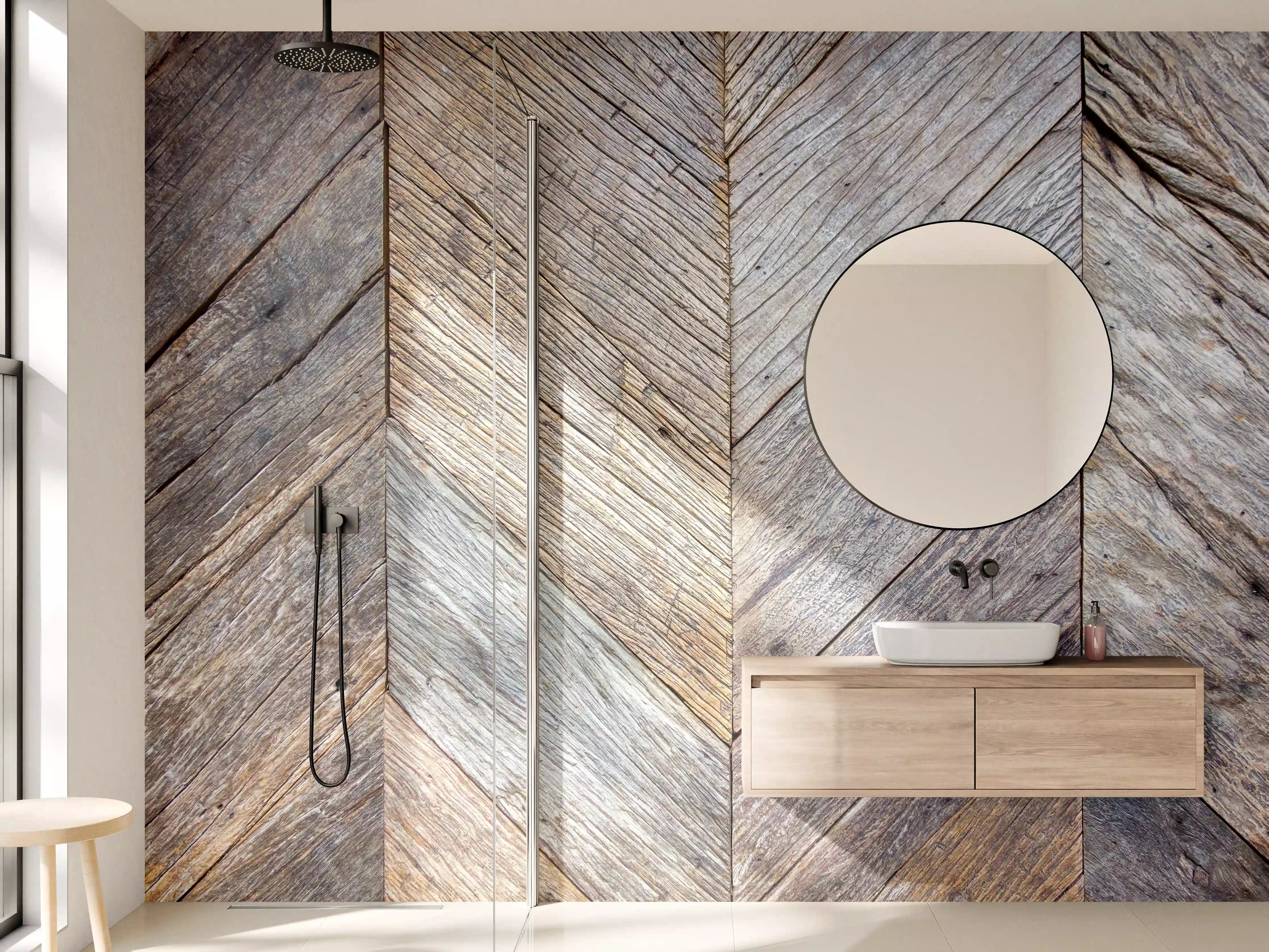 Wandverkleidung Bad - Rustikale Grauwand mit Maserung