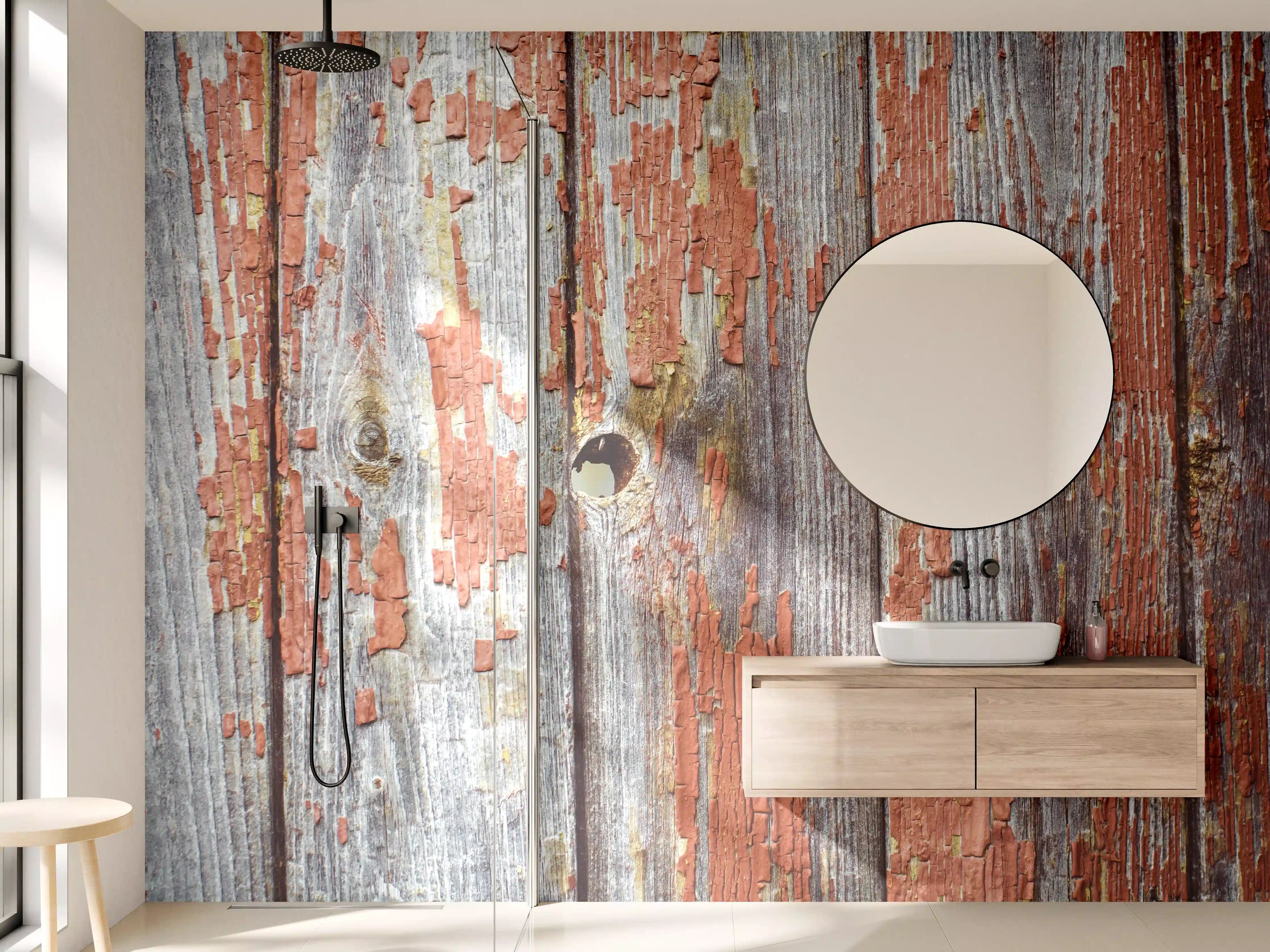 Wandverkleidung Bad - Rustikale Holzbretter mit Loch