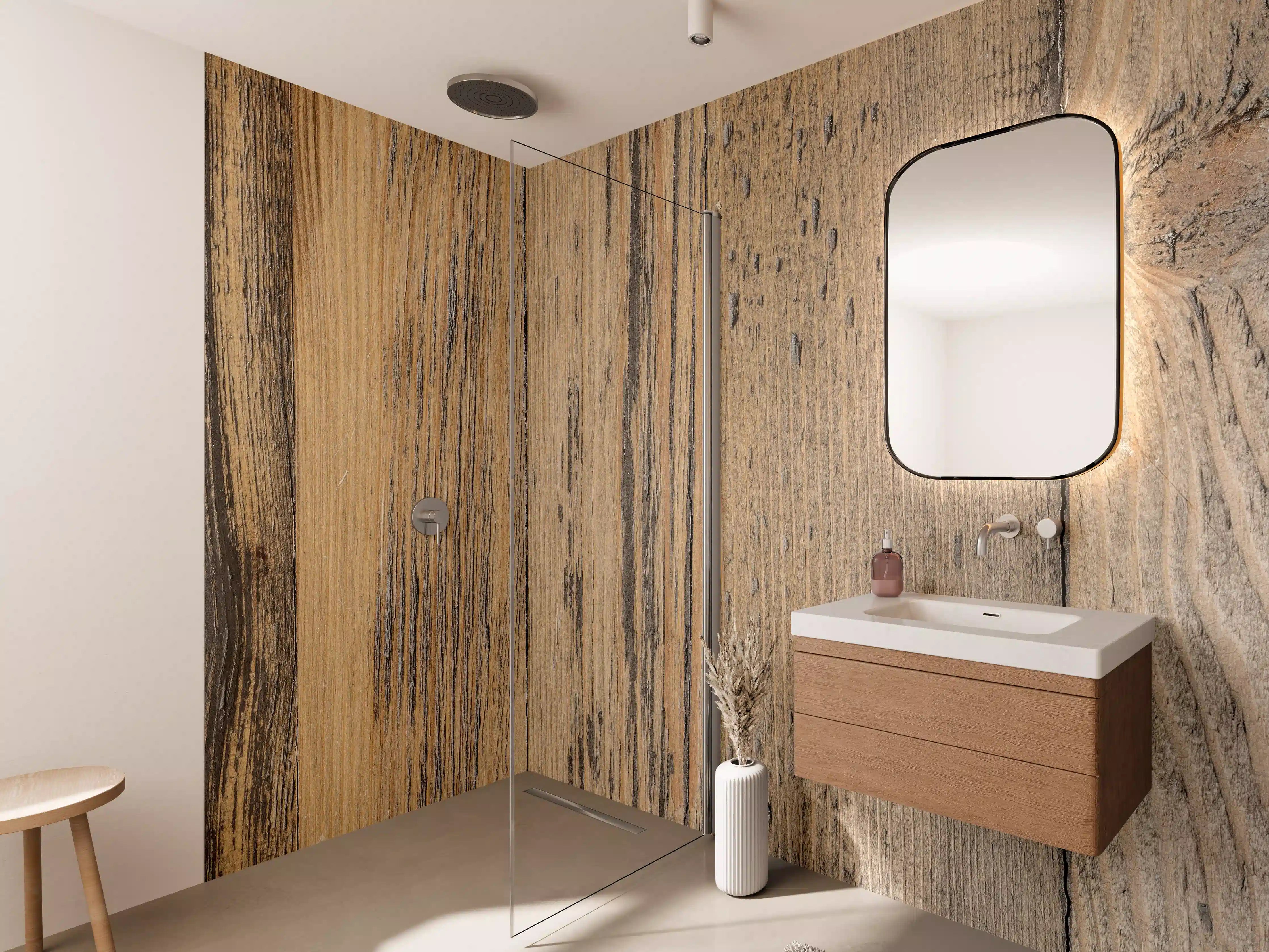 Wandverkleidung Bad - Rustikale Holzoptik in warmen Tönen