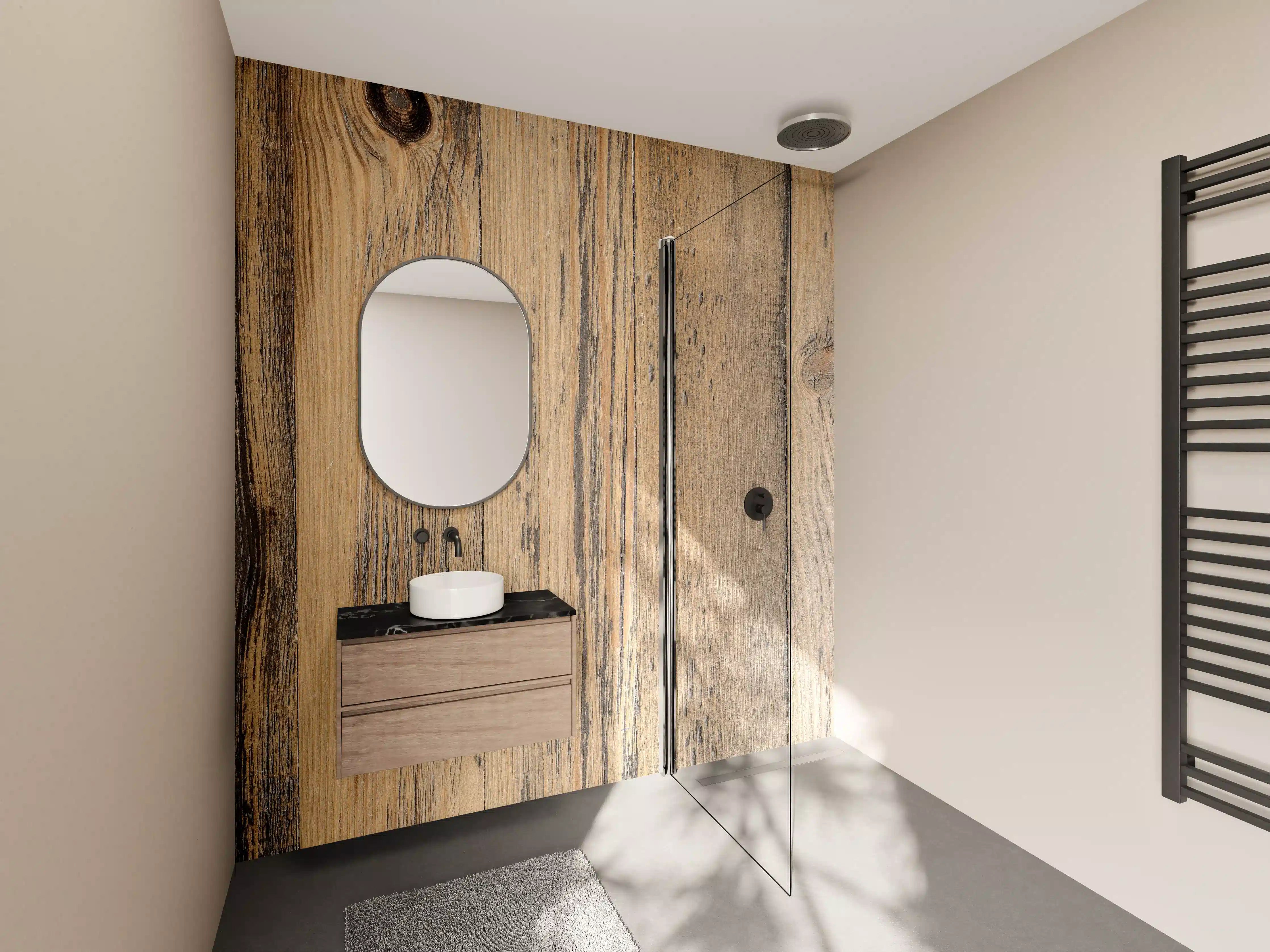 Wandverkleidung Bad - Rustikale Holzoptik in warmen Tönen