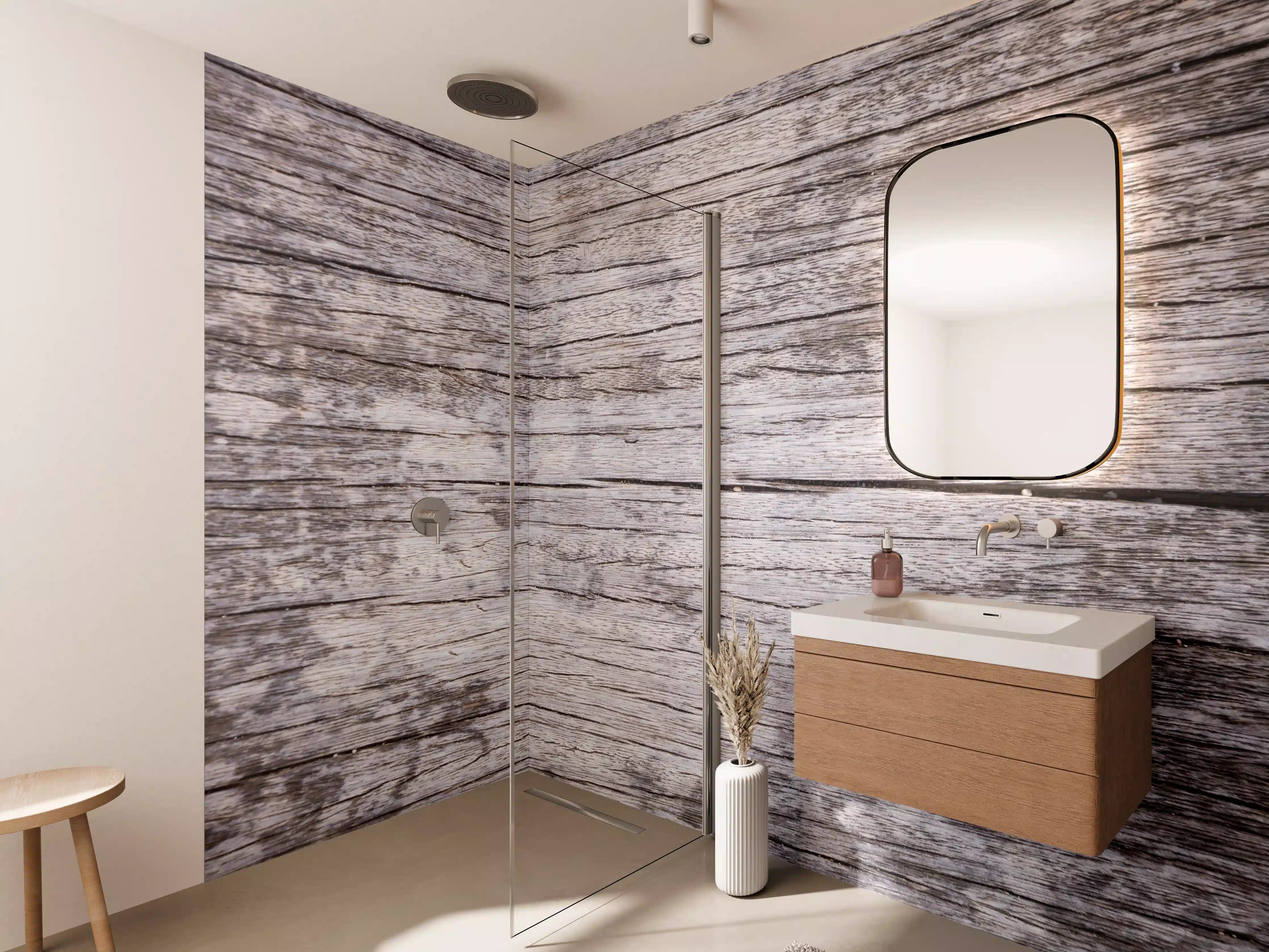 Wandverkleidung Bad - Rustikale Holzoptik mit Petrol-Tönen