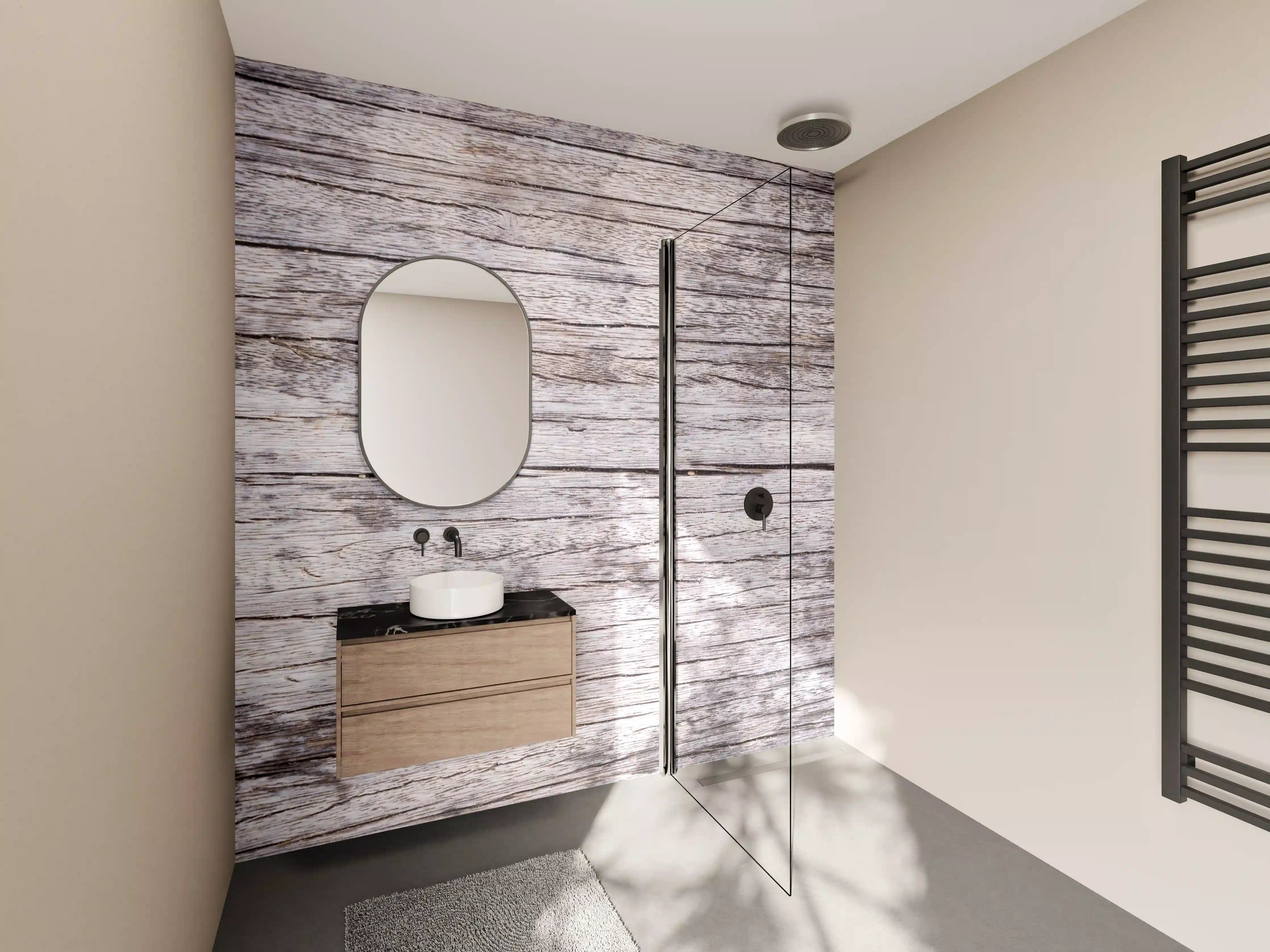 Wandverkleidung Bad - Rustikale Holzoptik mit Petrol-Tönen