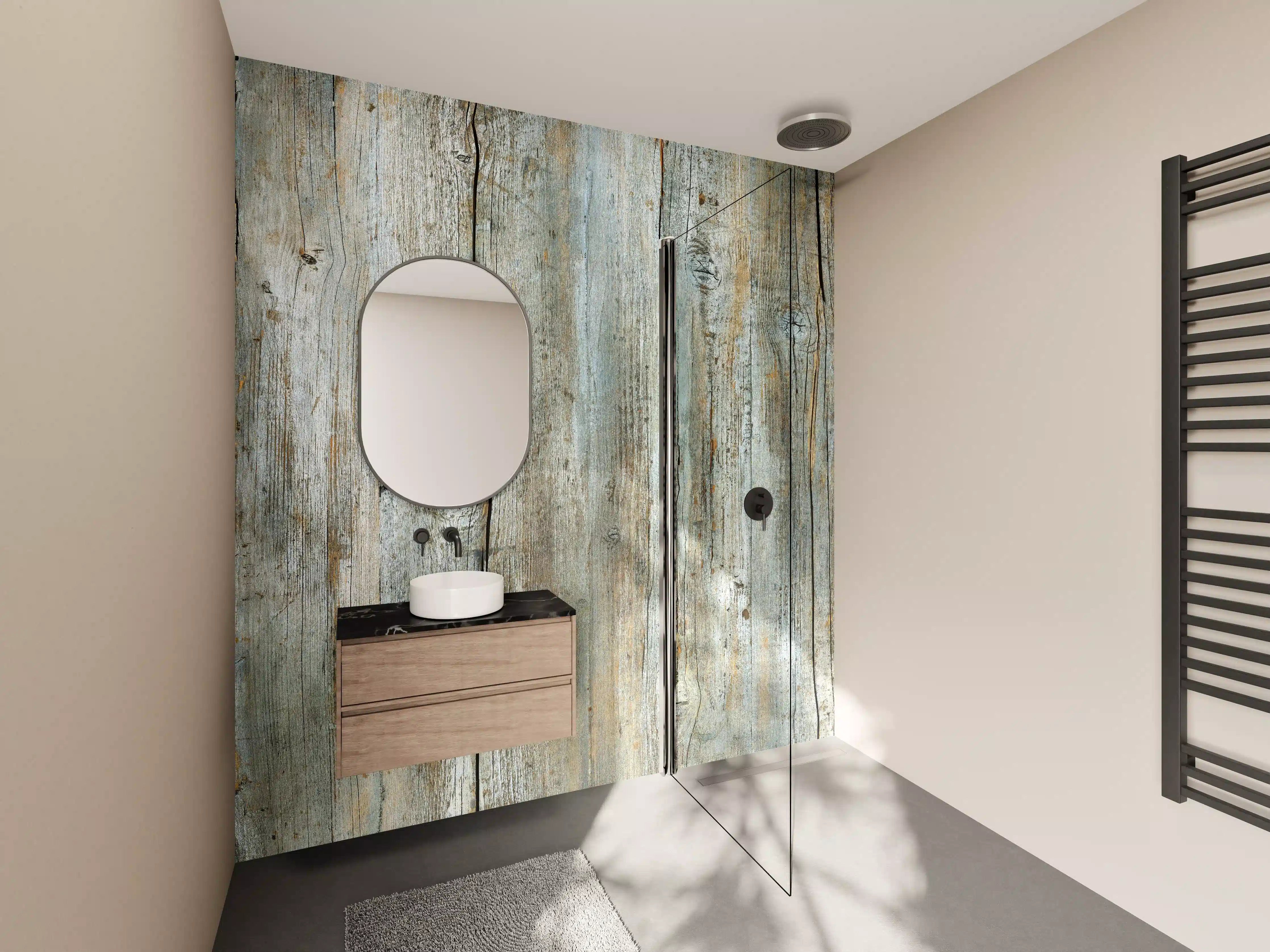 Wandverkleidung Bad - Rustikale Holzoptik mit lebendiger Maserung