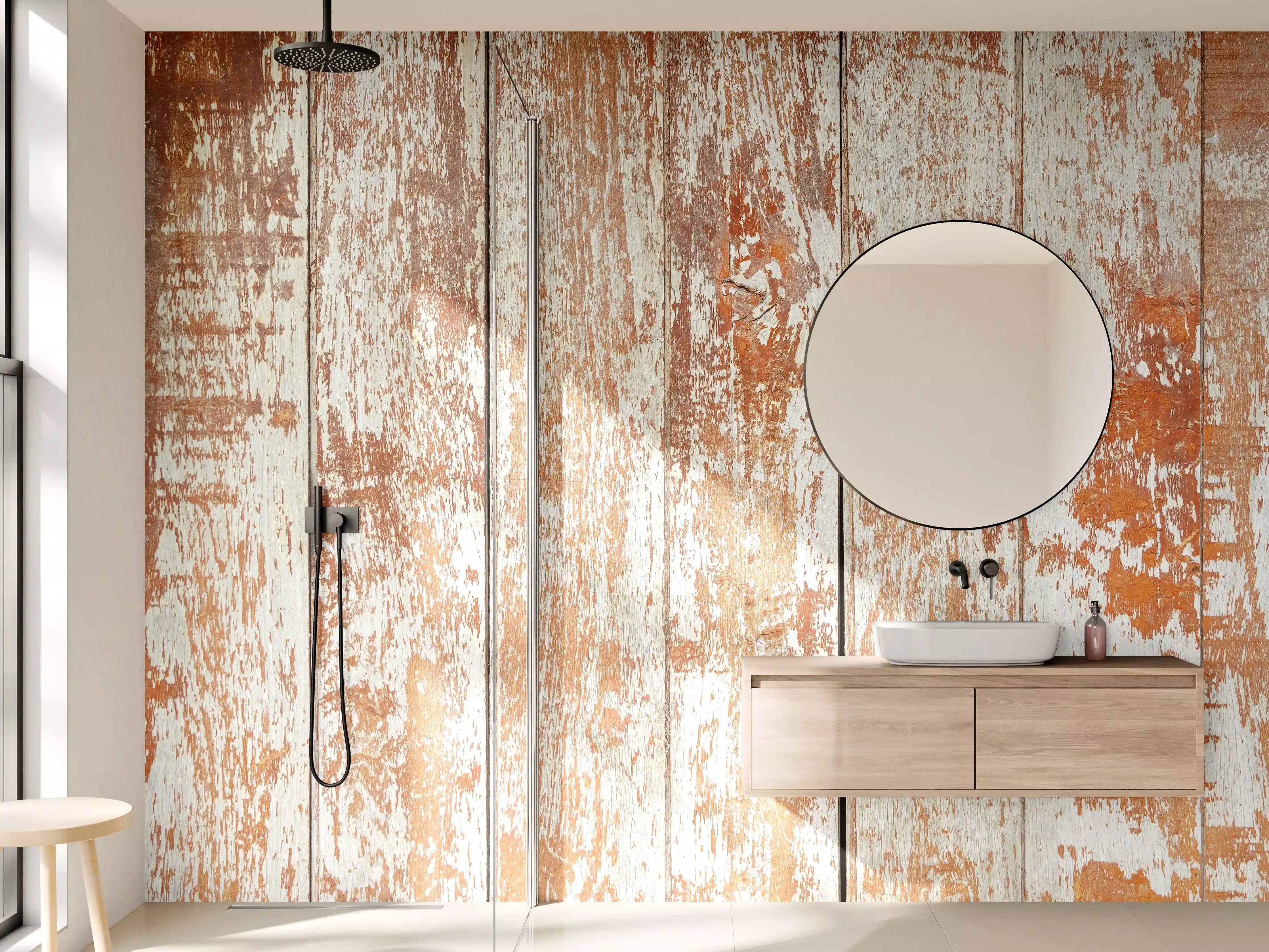 Wandverkleidung Bad - Rustikale Holzoptik mit weißen Akzenten