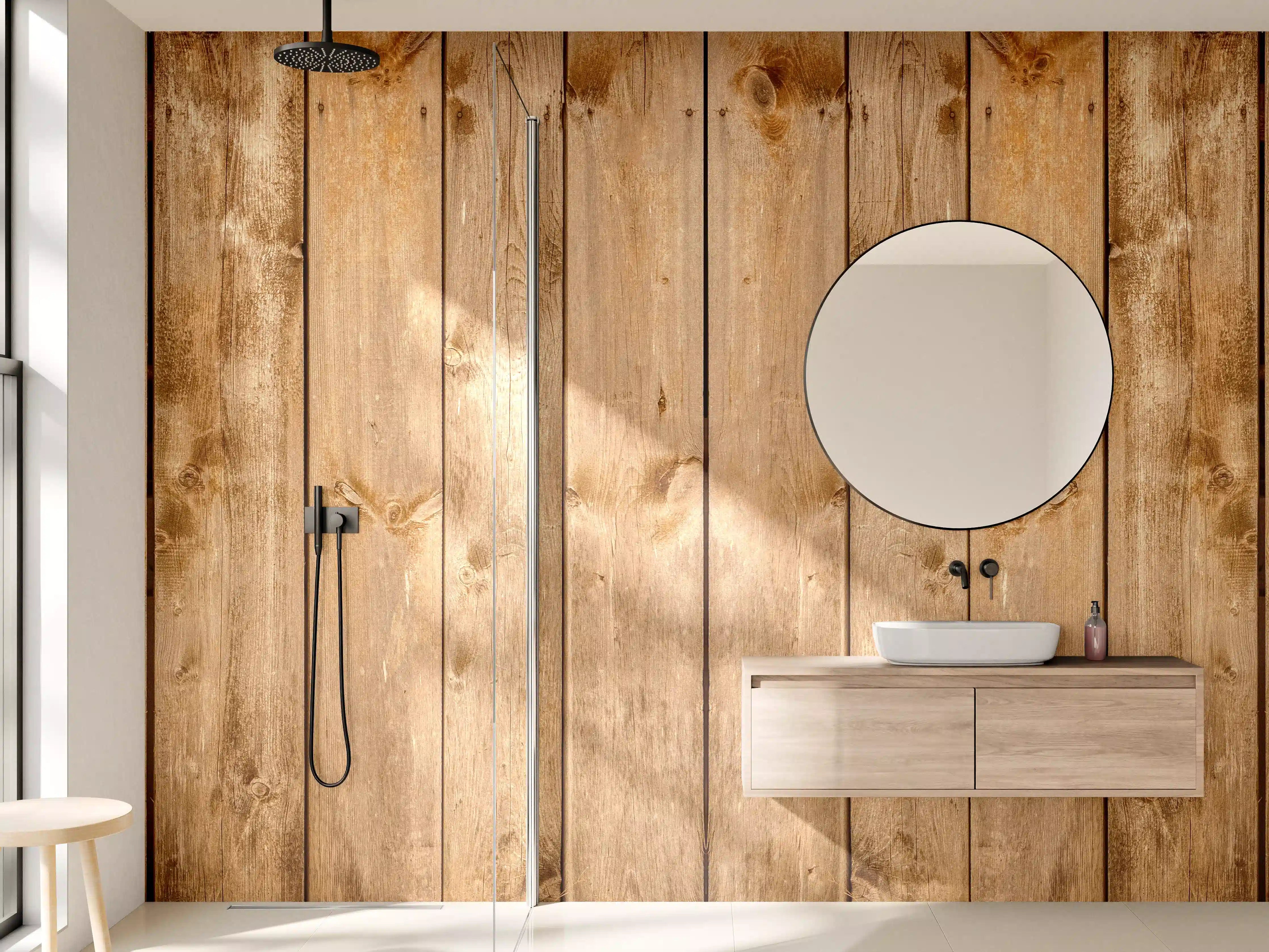 Wandverkleidung Bad - Rustikale Holzpaneele Braun