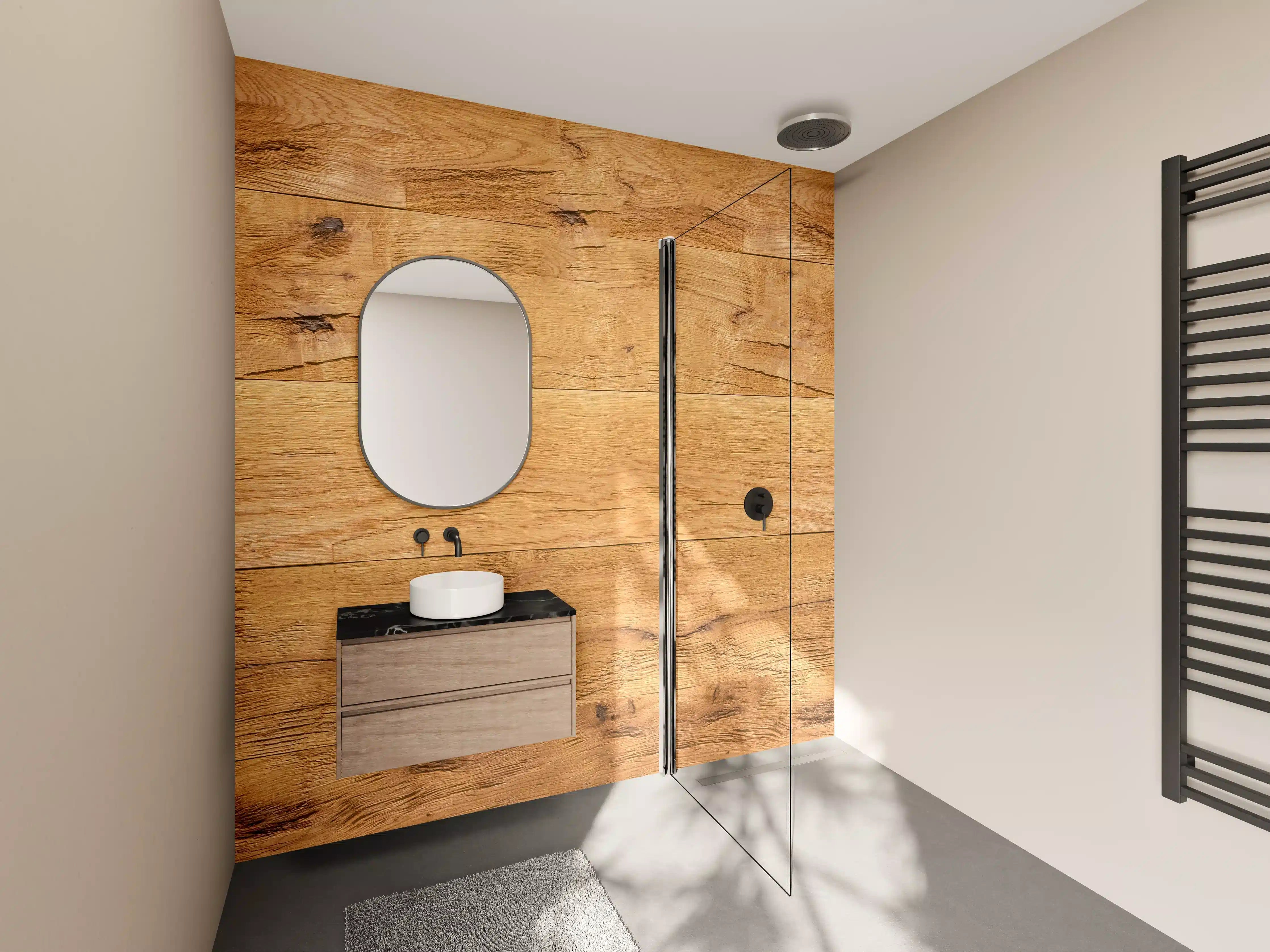 Wandverkleidung Bad - Rustikale Holzplatte