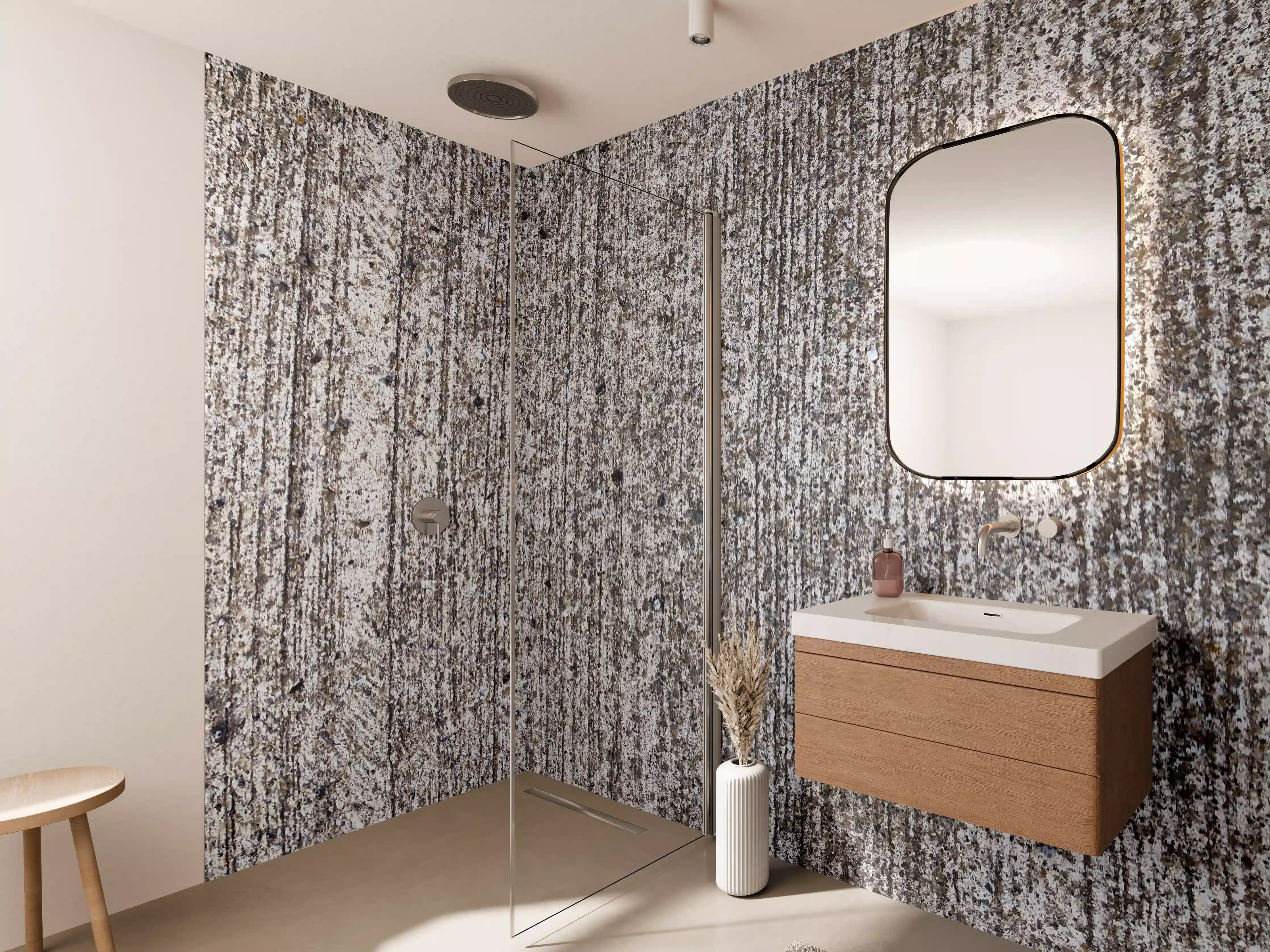 Wandverkleidung Bad - Rustikale Holzstruktur mit grauen Tönen