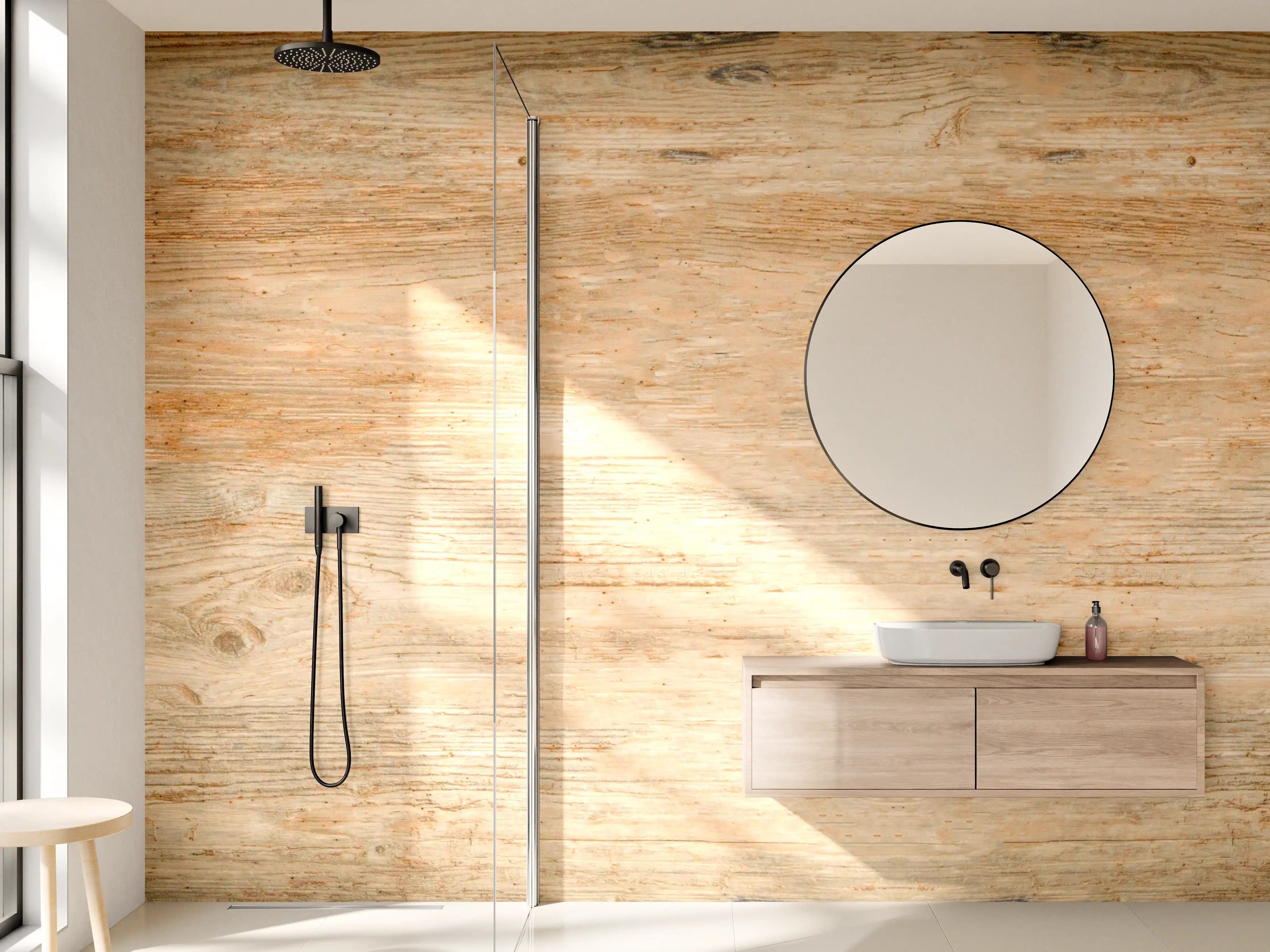 Wandverkleidung Bad - Rustikale Holztextur Panorama