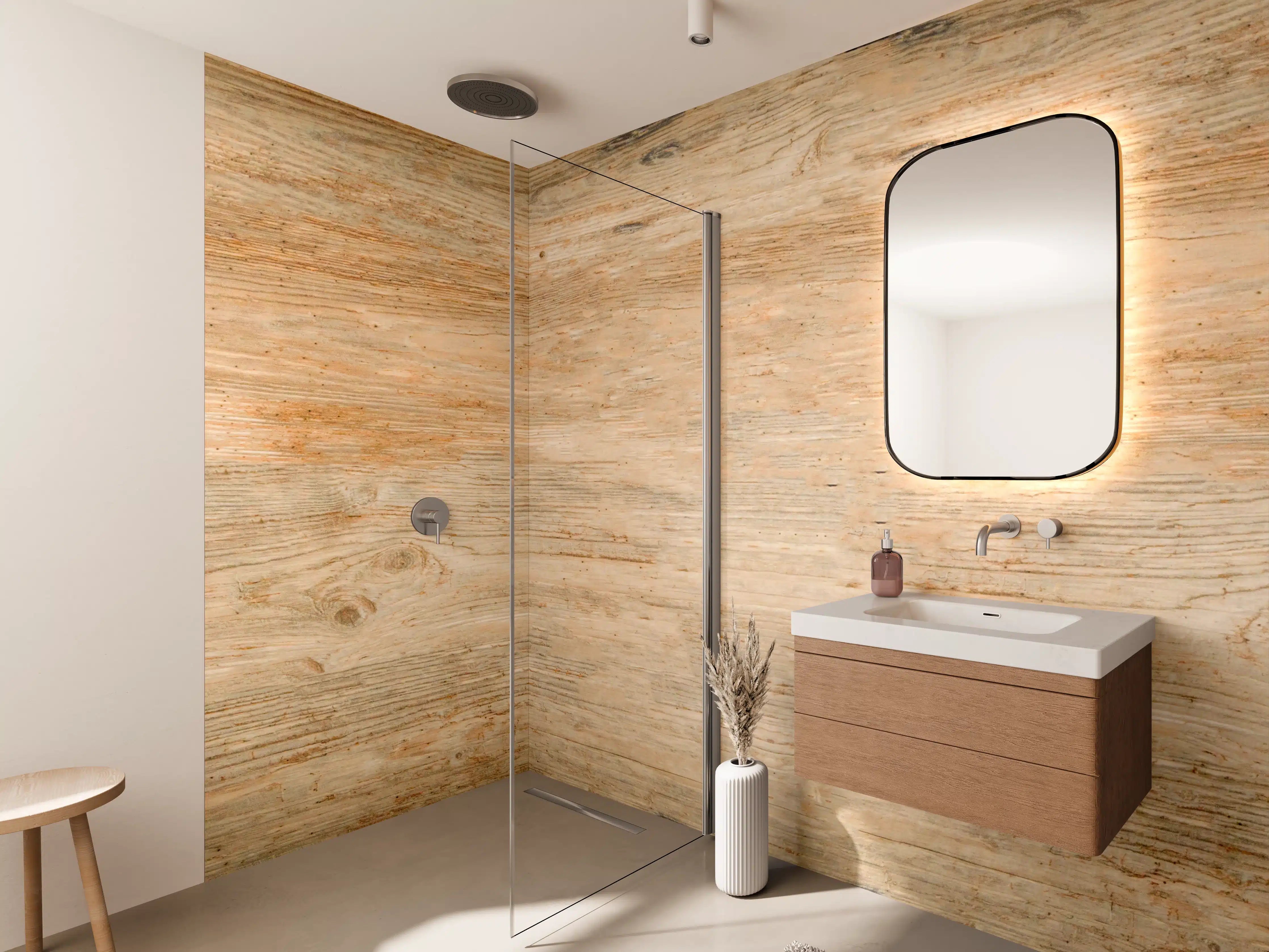 Wandverkleidung Bad - Rustikale Holztextur Panorama