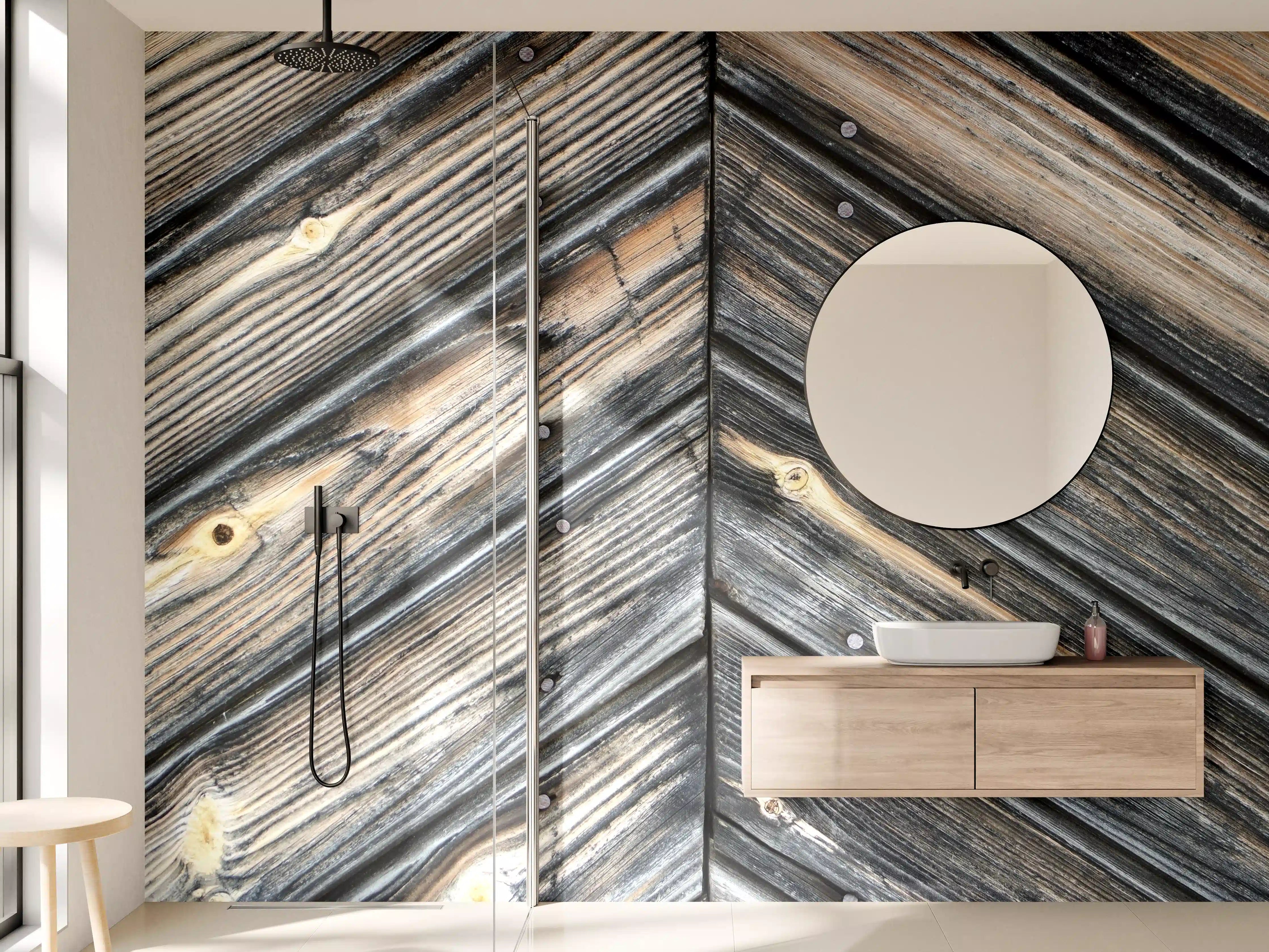 Wandverkleidung Bad - Rustikale Holzwand mit dunklen Maserungen