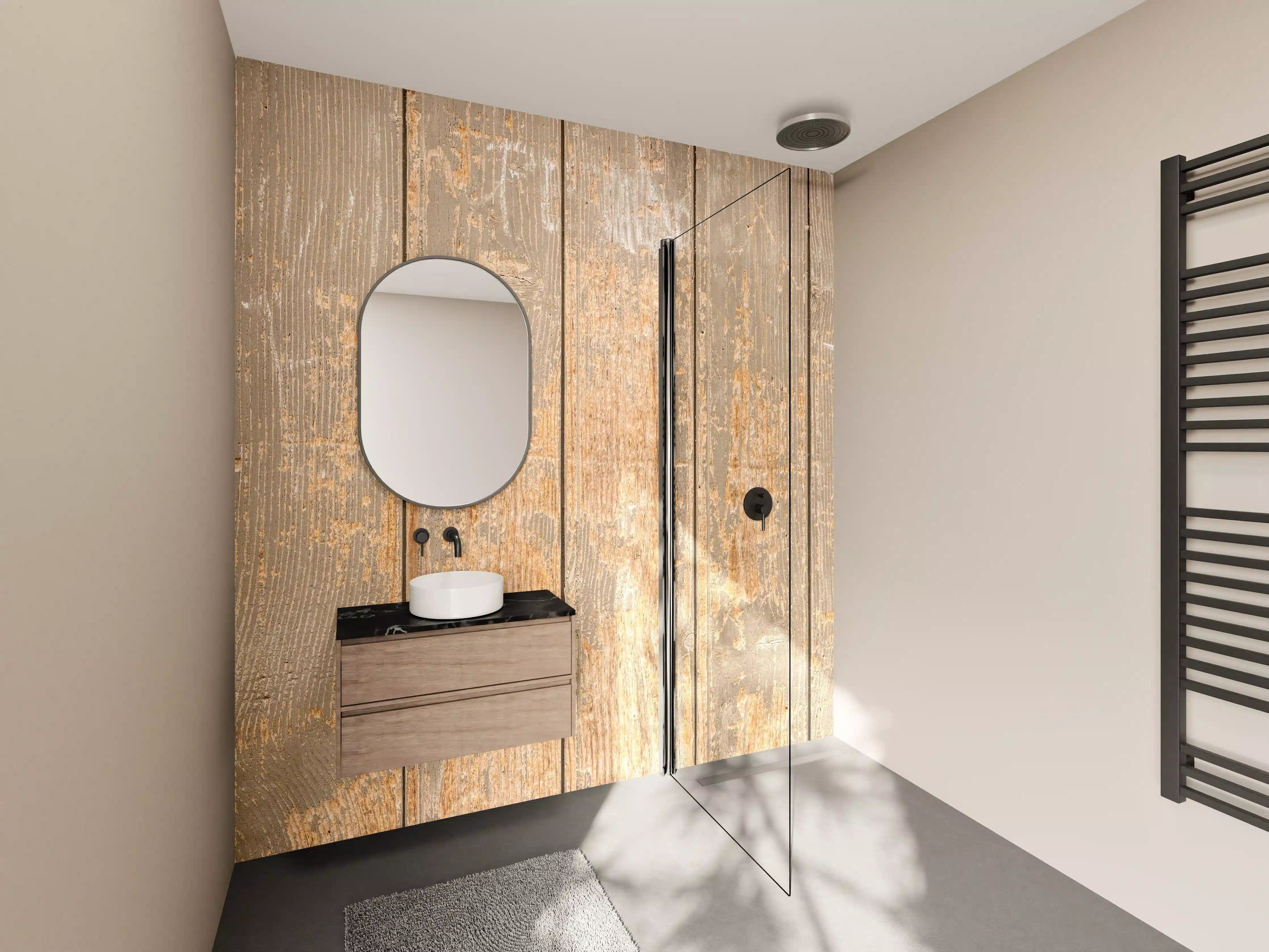 Wandverkleidung Bad - Rustikale Holzwand mit warmen Tönen