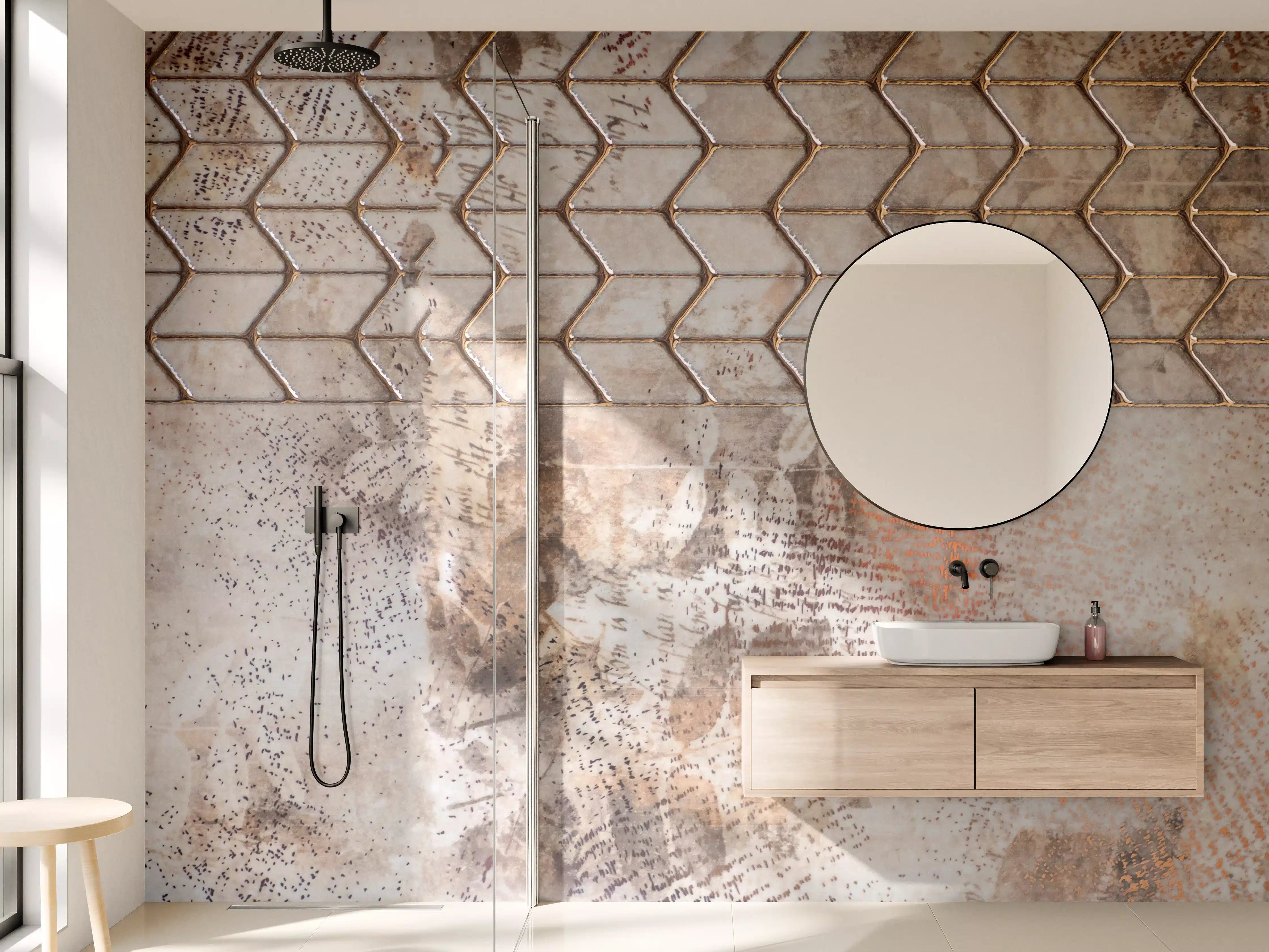 Wandverkleidung Bad - Rustikale Metall- und Holztextur