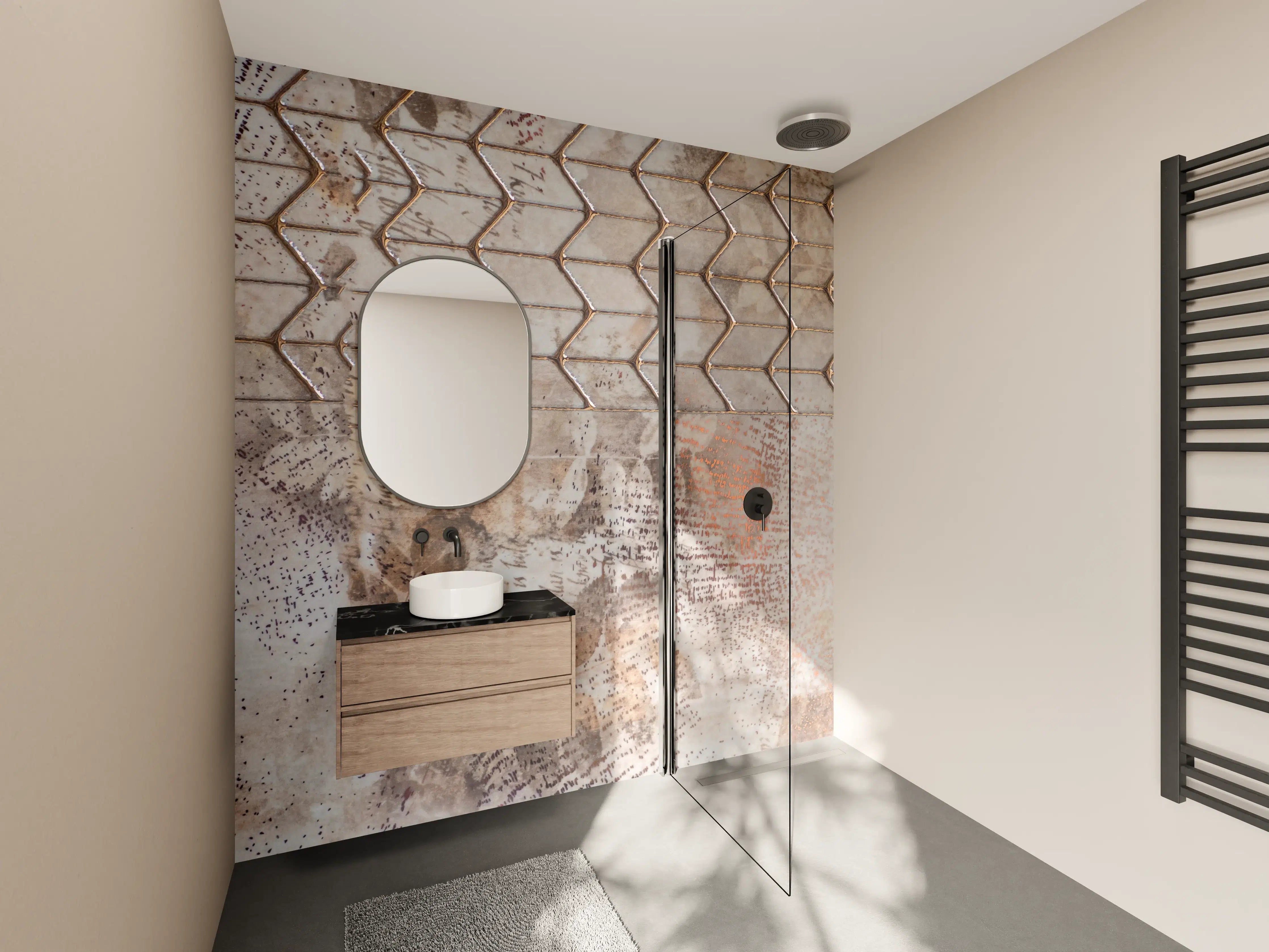 Wandverkleidung Bad - Rustikale Metall- und Holztextur