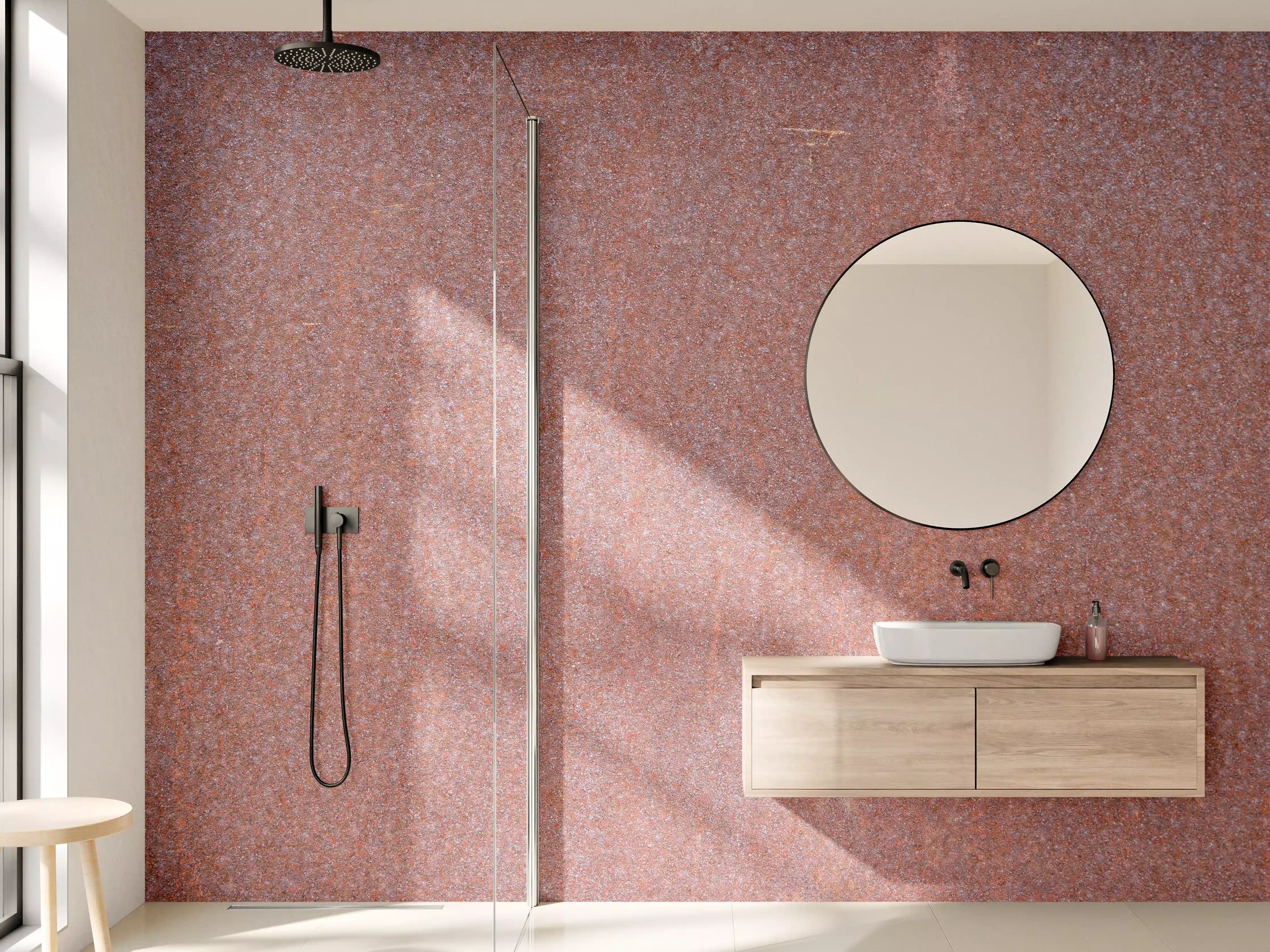 Wandverkleidung Bad - Rustikale Metall-Optik in warmen Brauntönen