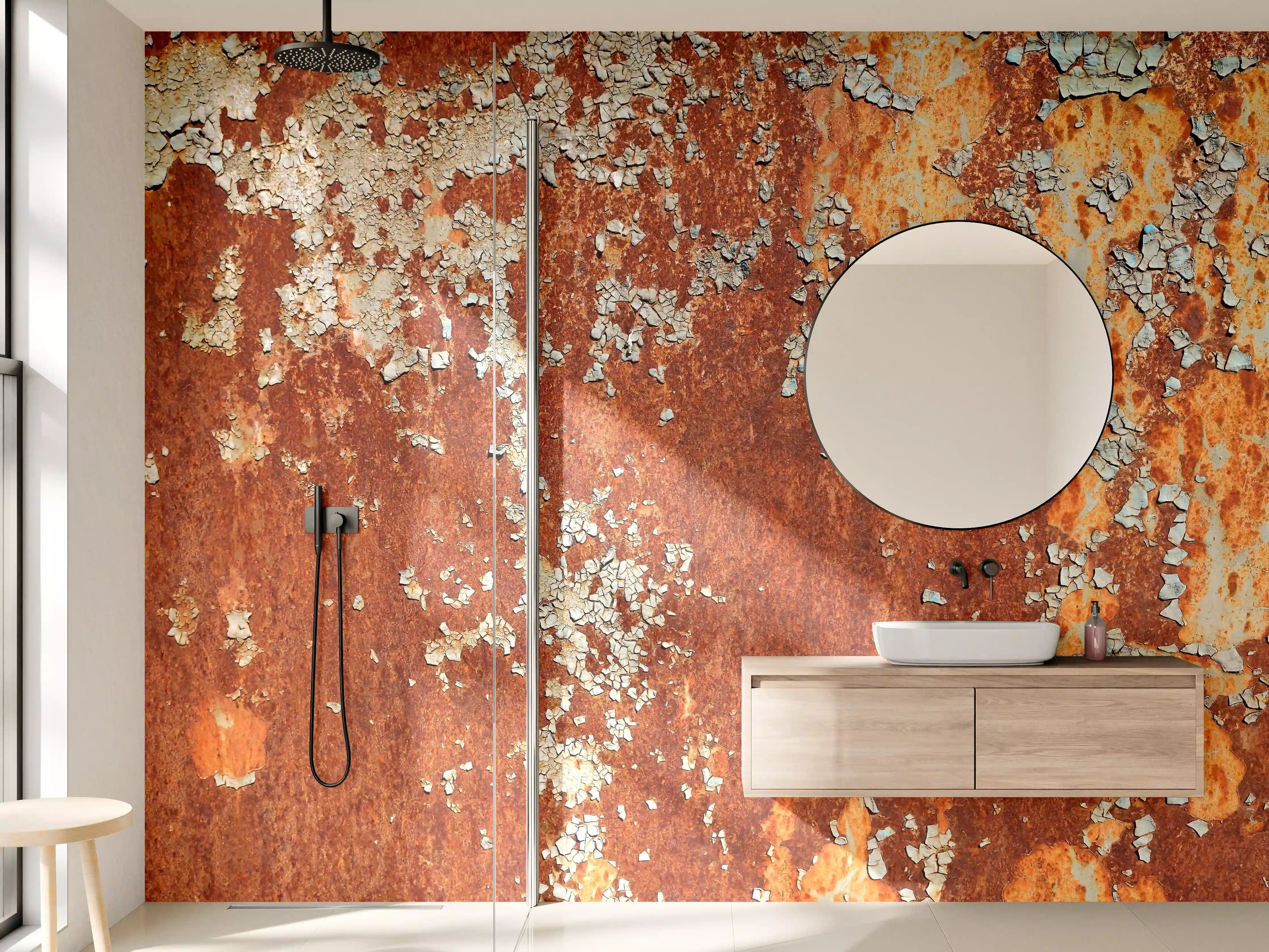 Wandverkleidung Bad - Rustikale Metalloberfläche mit Rost-Optik