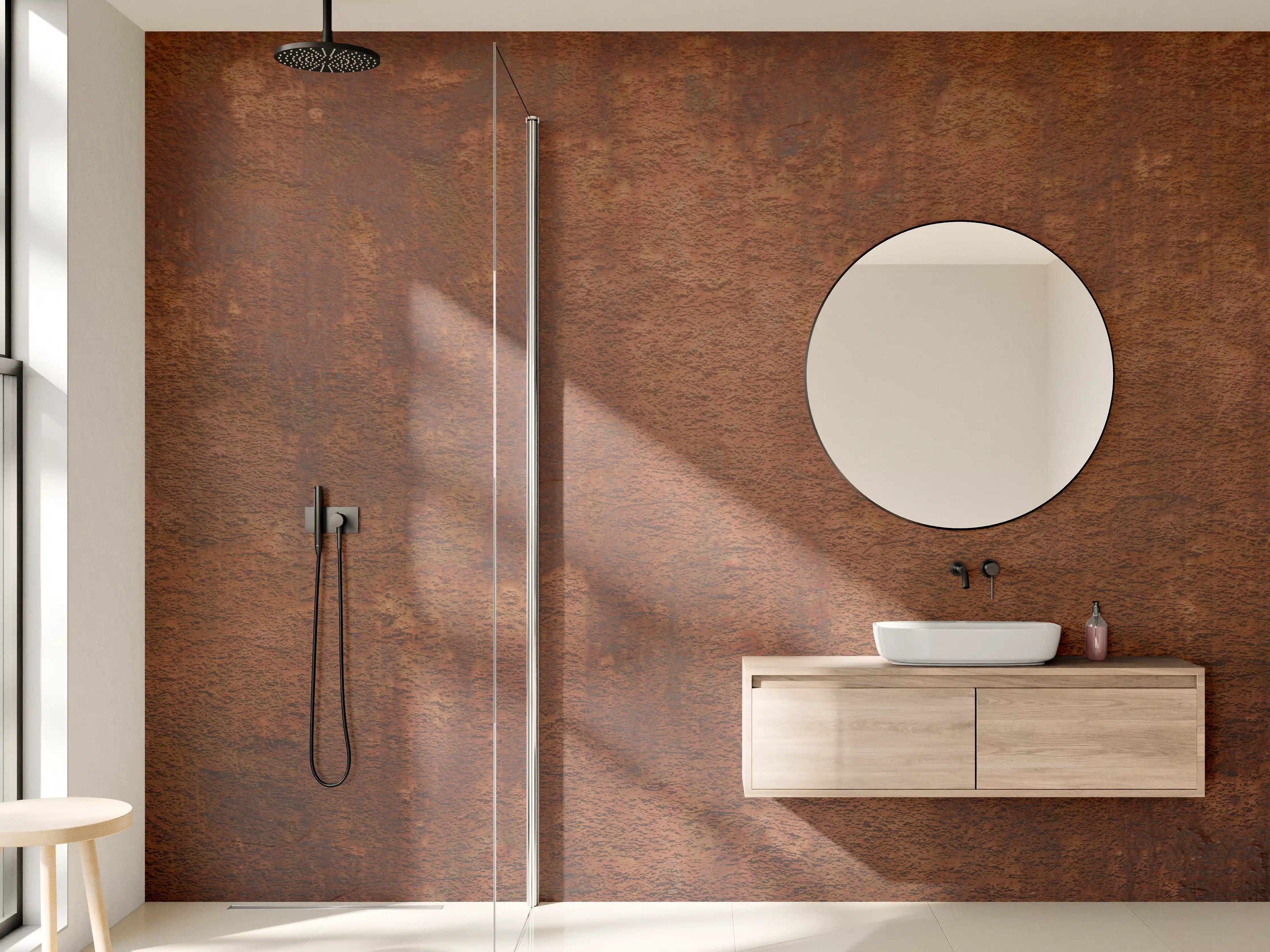 Wandverkleidung Bad - Rustikale Metalloberfläche mit warmen Brauntönen