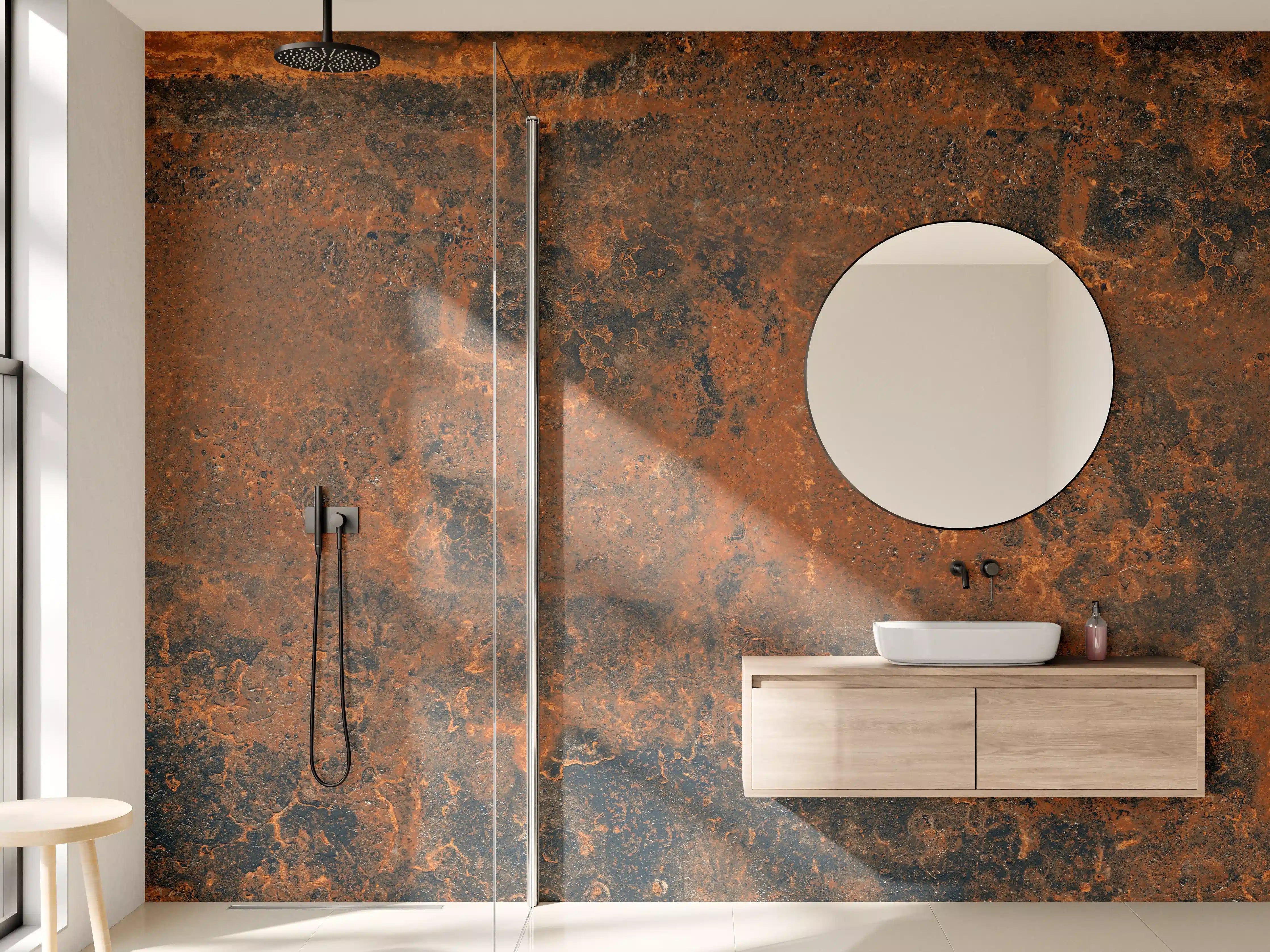Wandverkleidung Bad - Rustikale Metalltextur in Erdtönen