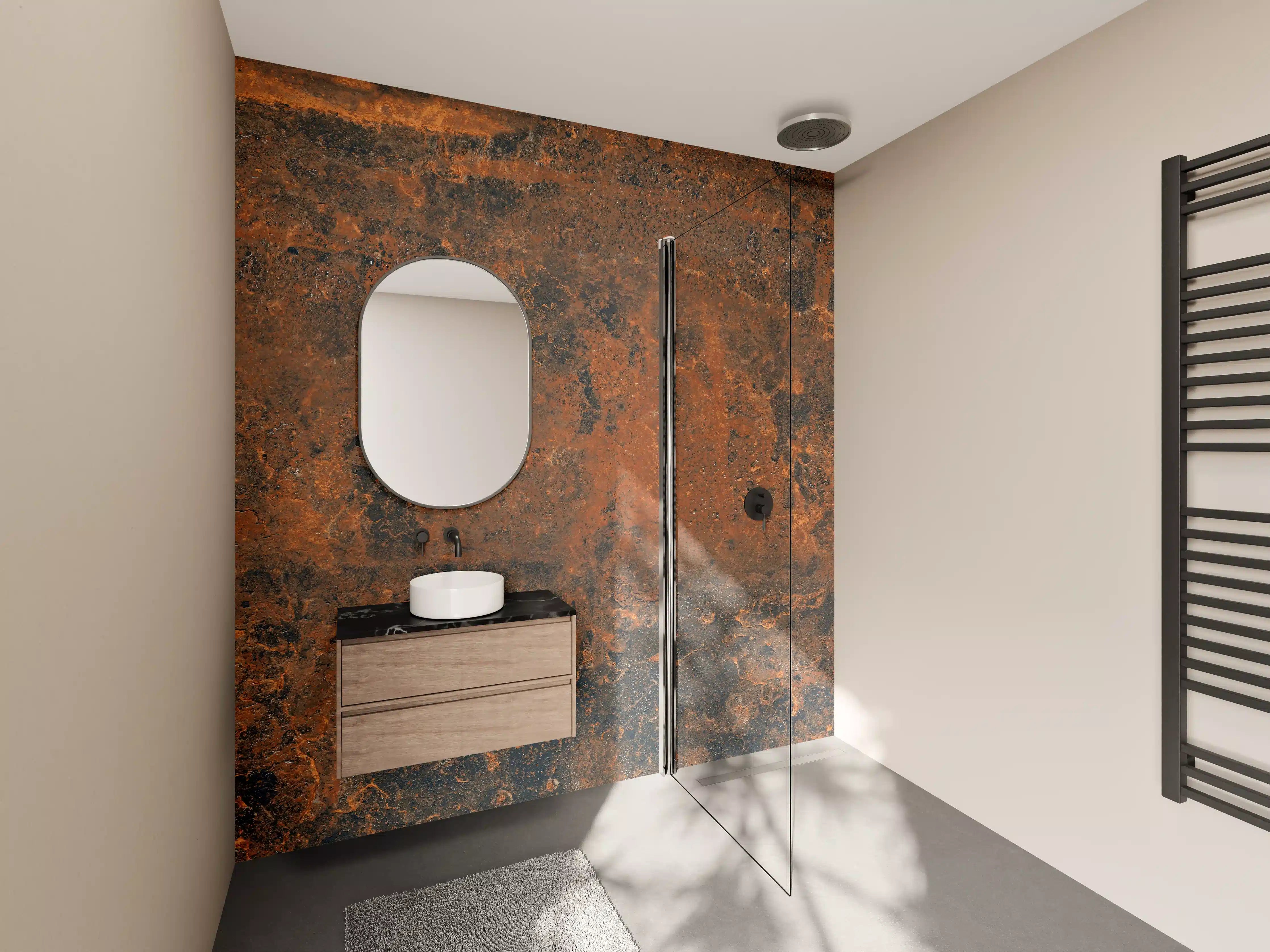Wandverkleidung Bad - Rustikale Metalltextur in Erdtönen