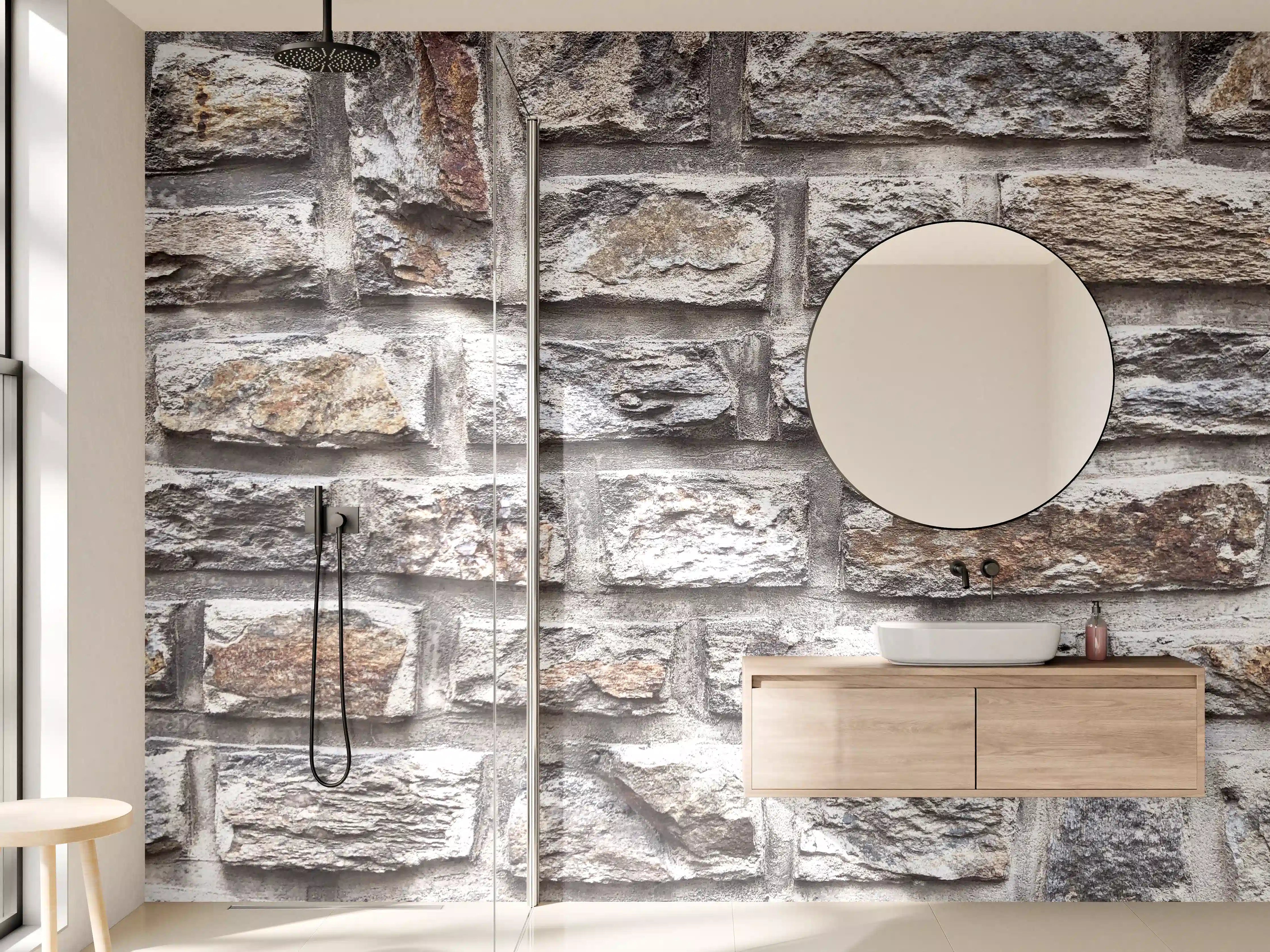 Wandverkleidung Bad - Rustikale Steinmauer-Optik in Naturtönen