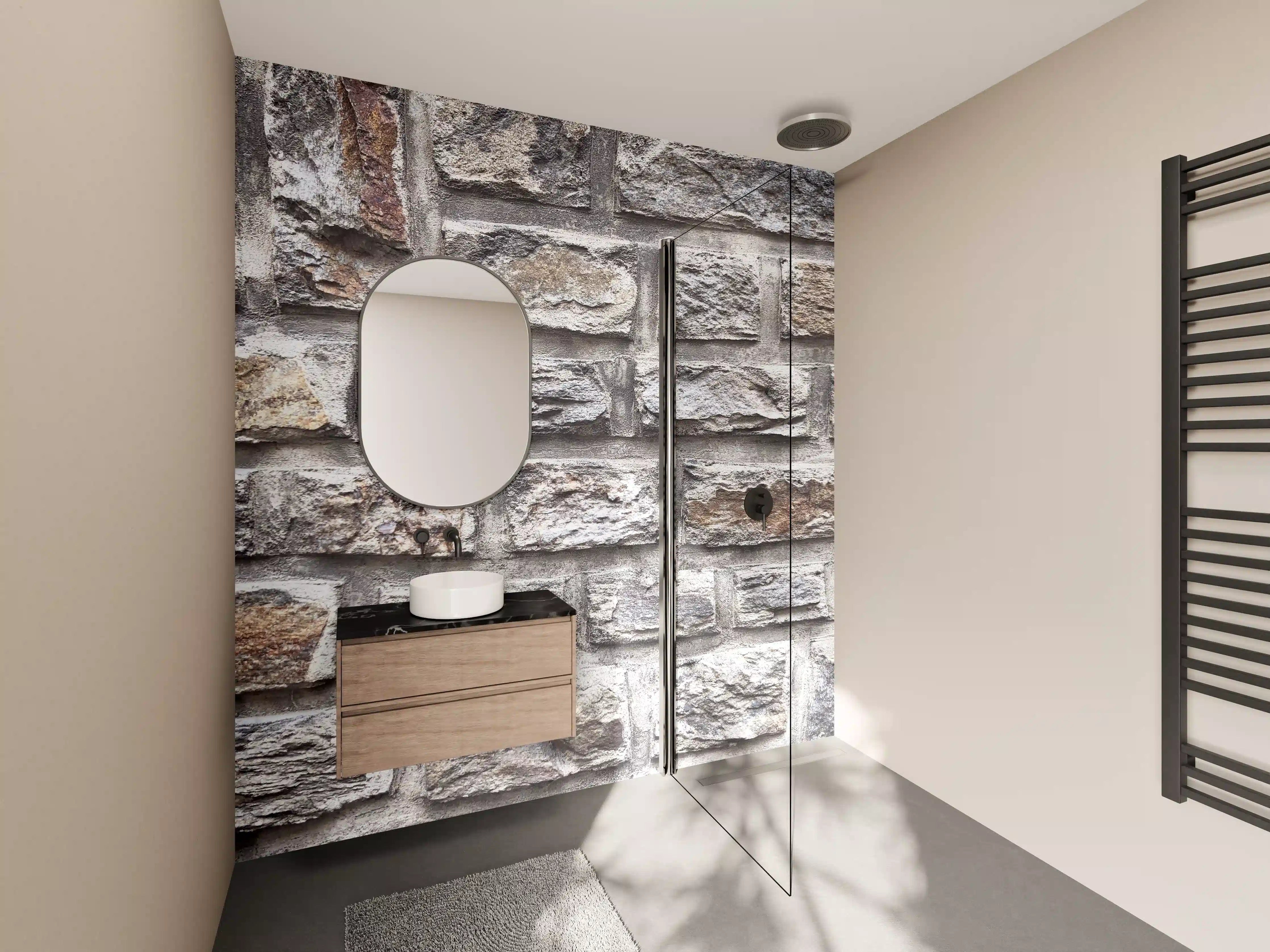 Wandverkleidung Bad - Rustikale Steinmauer-Optik in Naturtönen