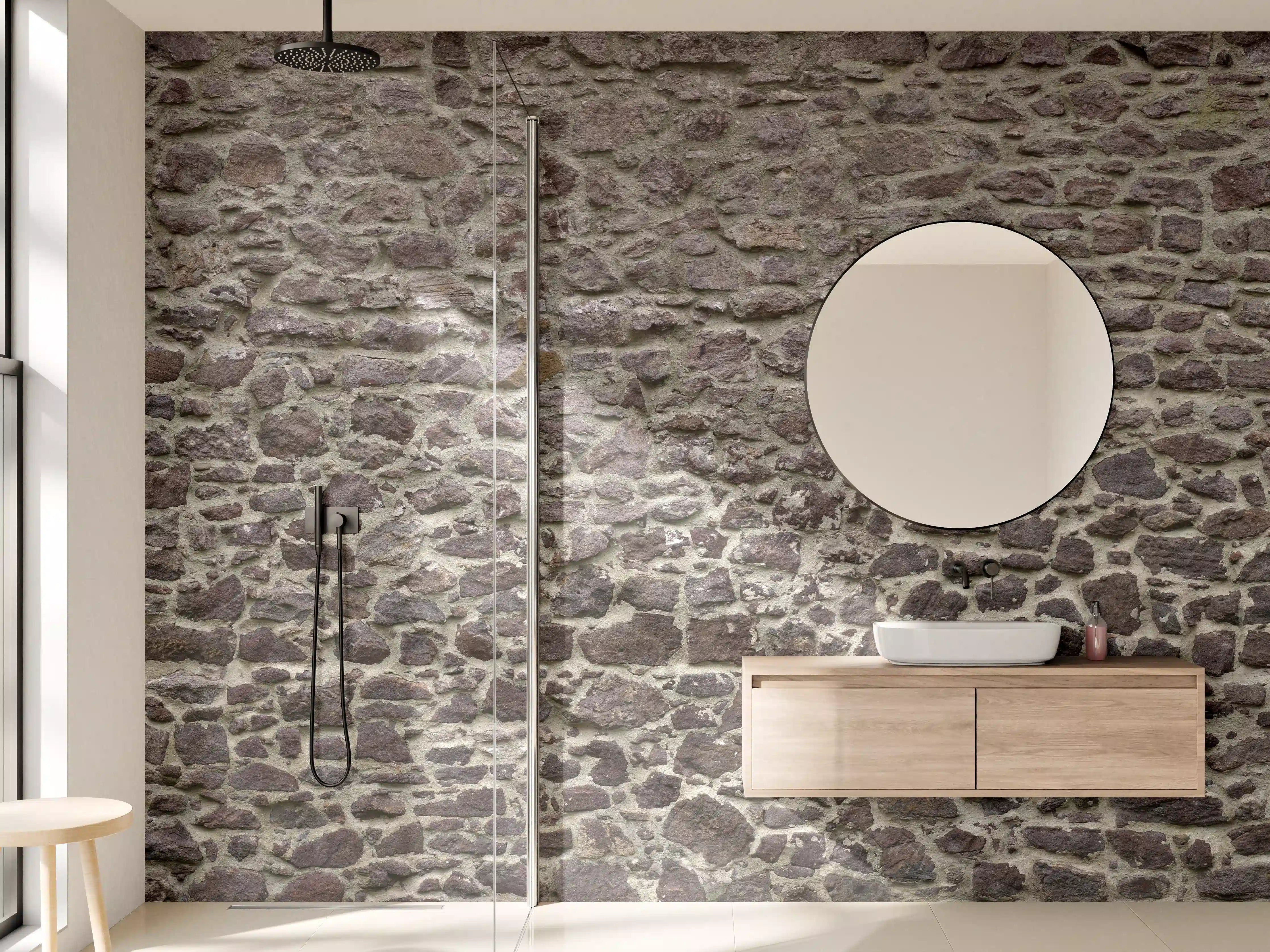 Wandverkleidung Bad - Rustikale Steinmauer in Erdtönen