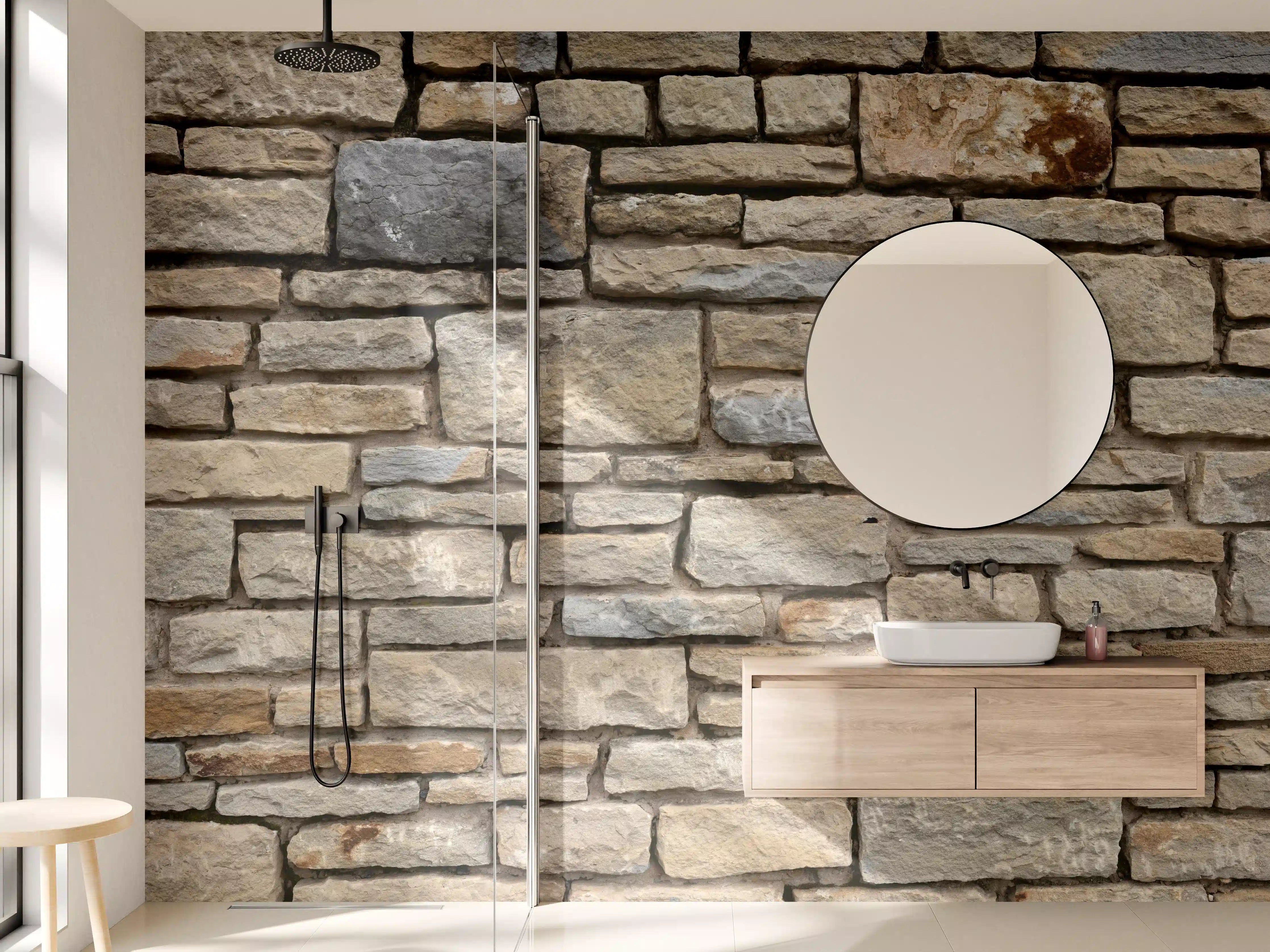 Wandverkleidung Bad - Rustikale Steinmauer in Naturtönen