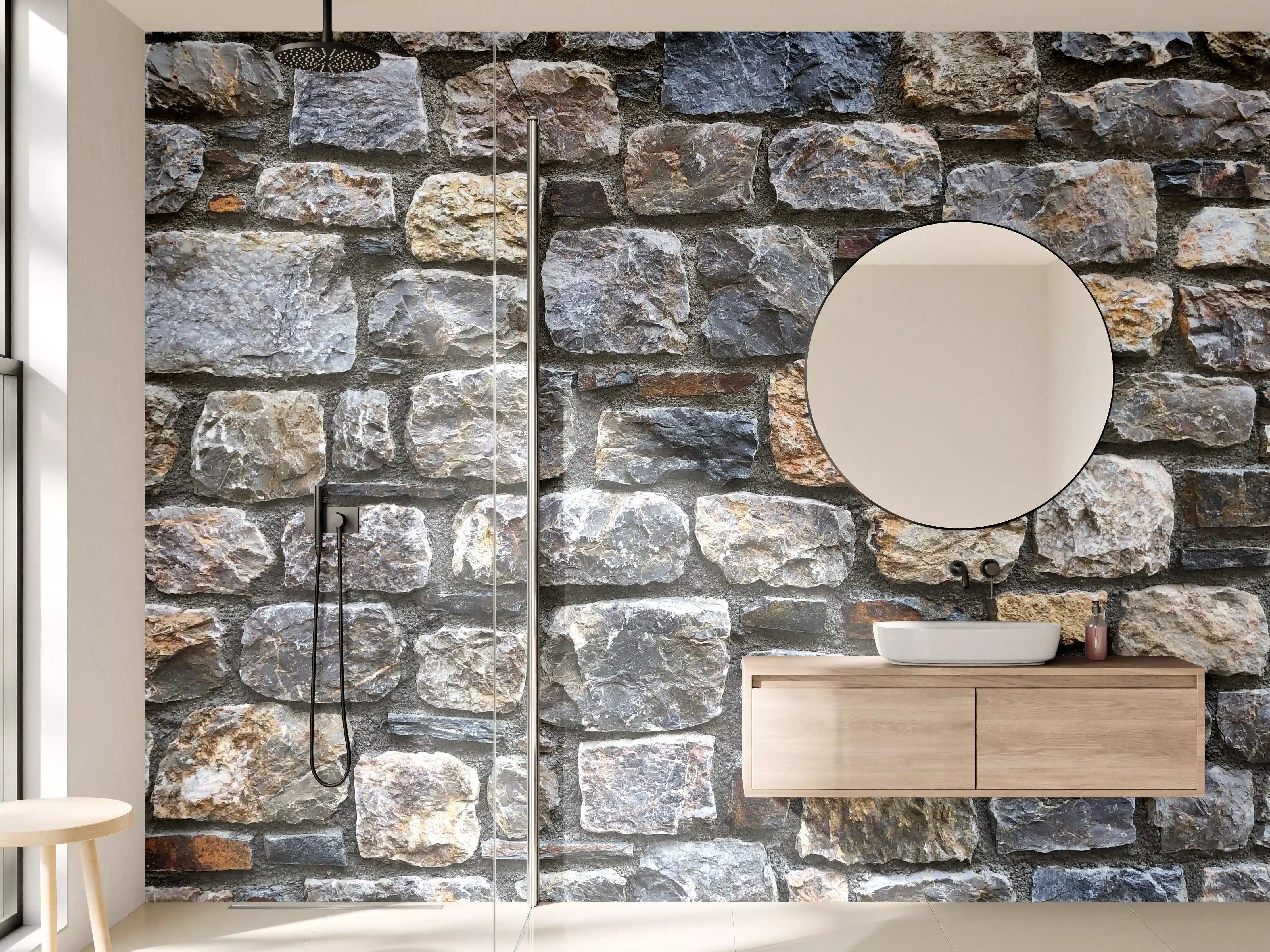 Wandverkleidung Bad - Rustikale Steinmauer mit Naturfarben