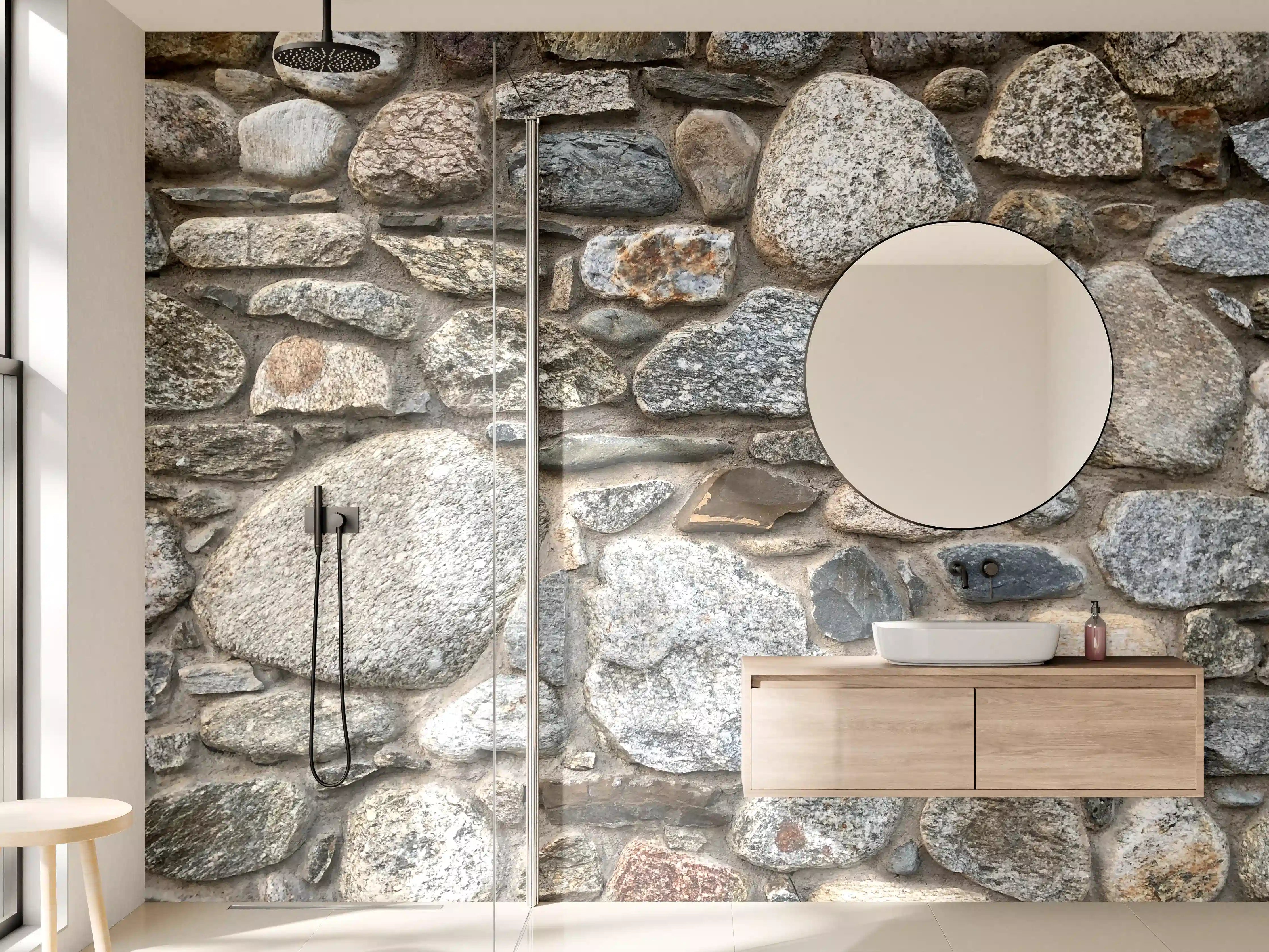 Wandverkleidung Bad - Rustikale Steinmauer mit natürlicher Struktur