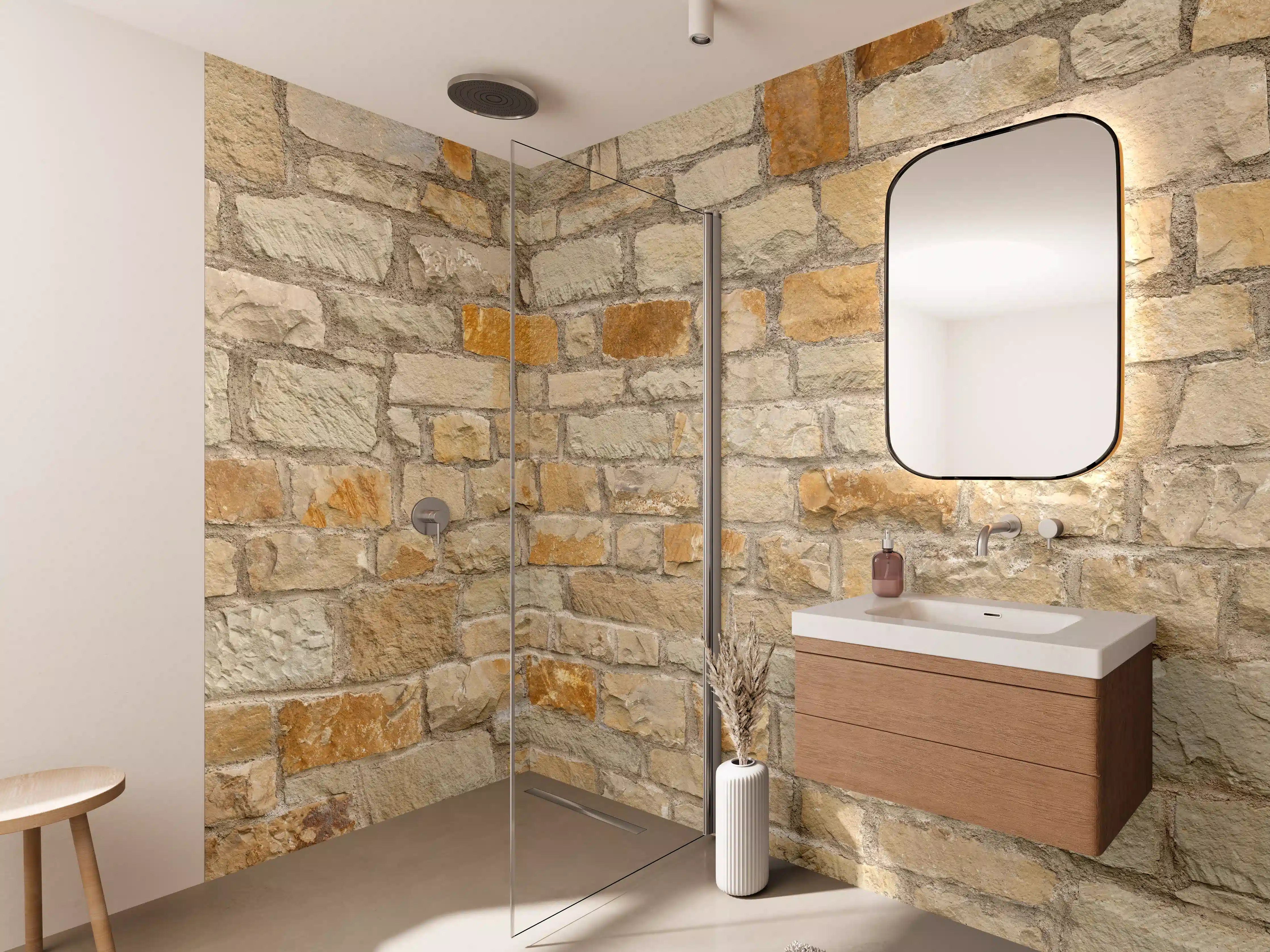 Wandverkleidung Bad - Rustikale Steinwand-Optik